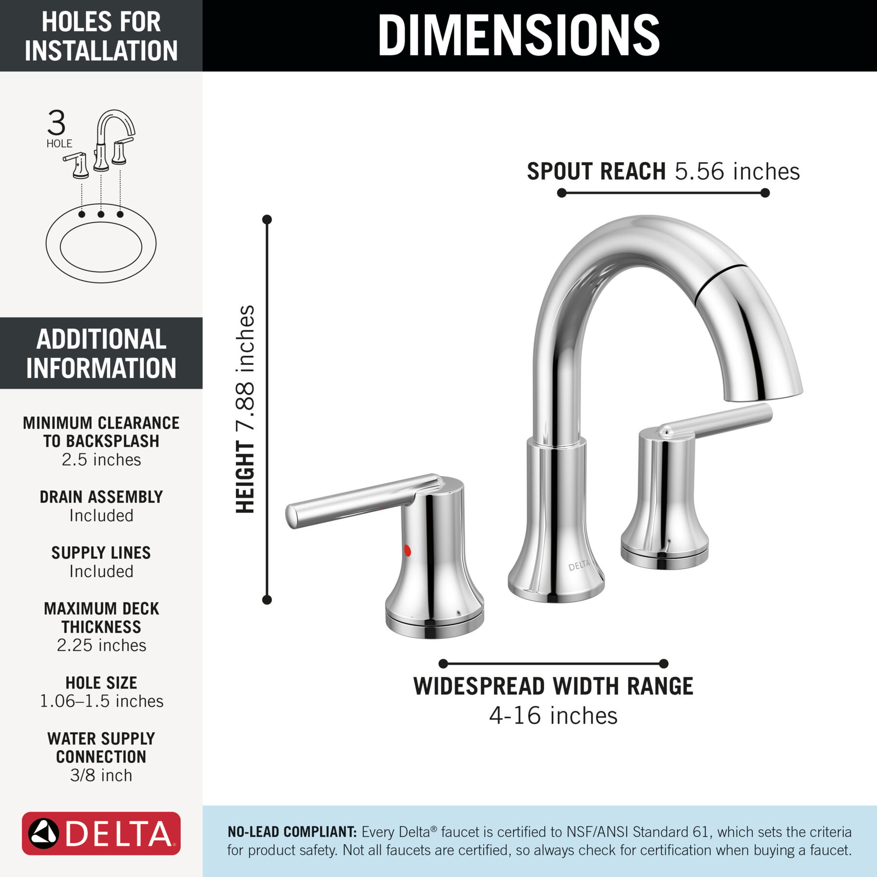 Two Handle Widespread Pull-Down Bathroom Faucet in Chrome — thumbnail 2