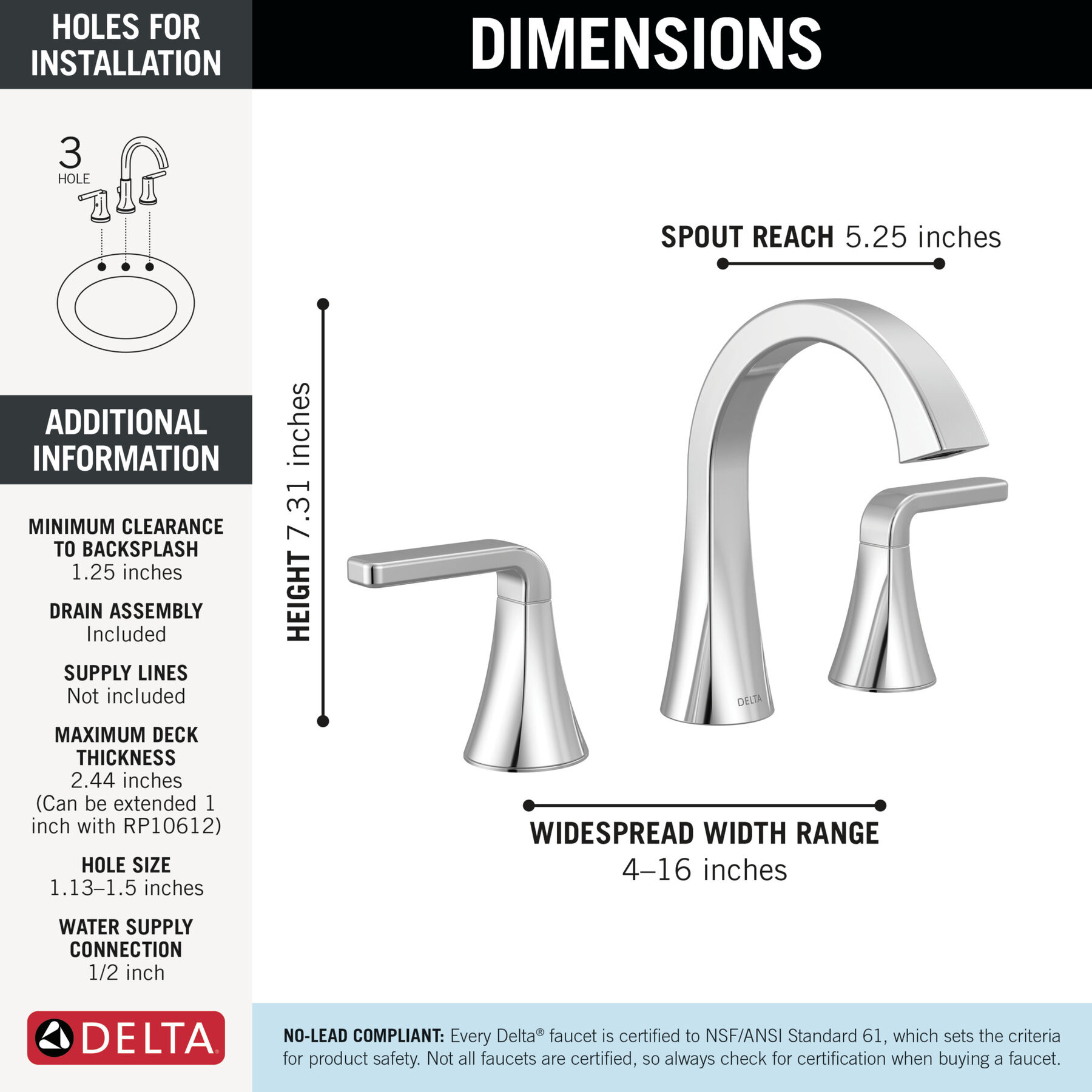 Two Handle Widespread Bathroom Faucet in Chrome — thumbnail 2