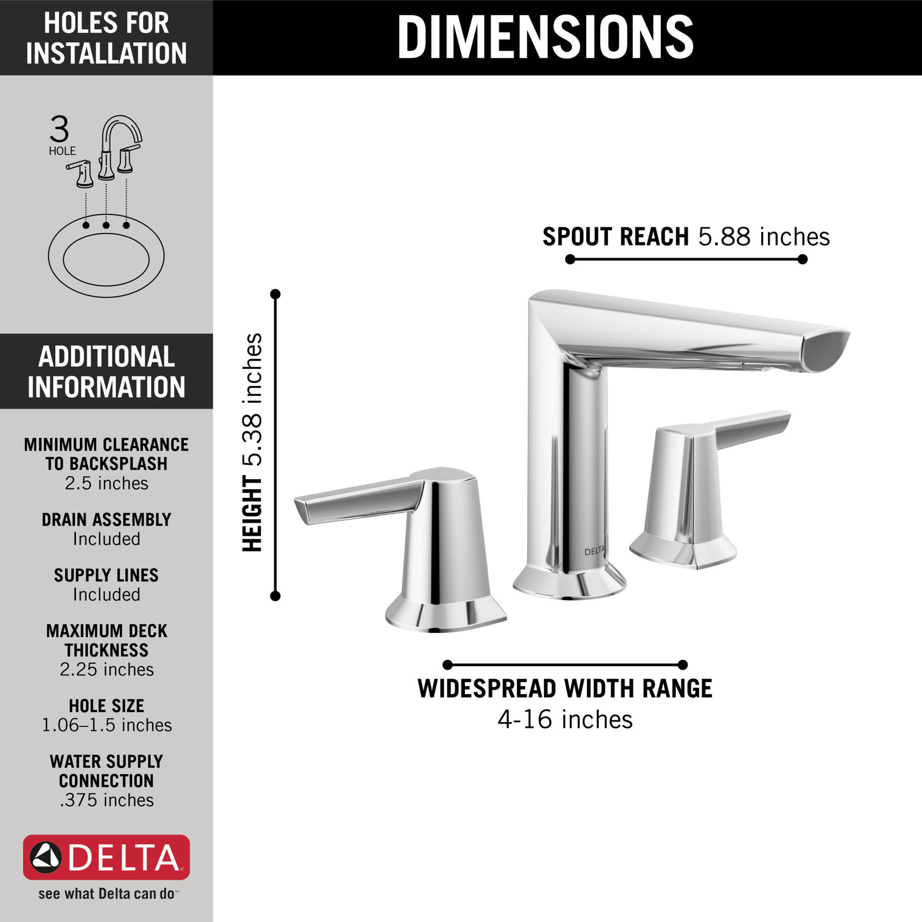 Two Handle Widespread Bathroom Faucet in Lumicoat® Chrome — thumbnail 2