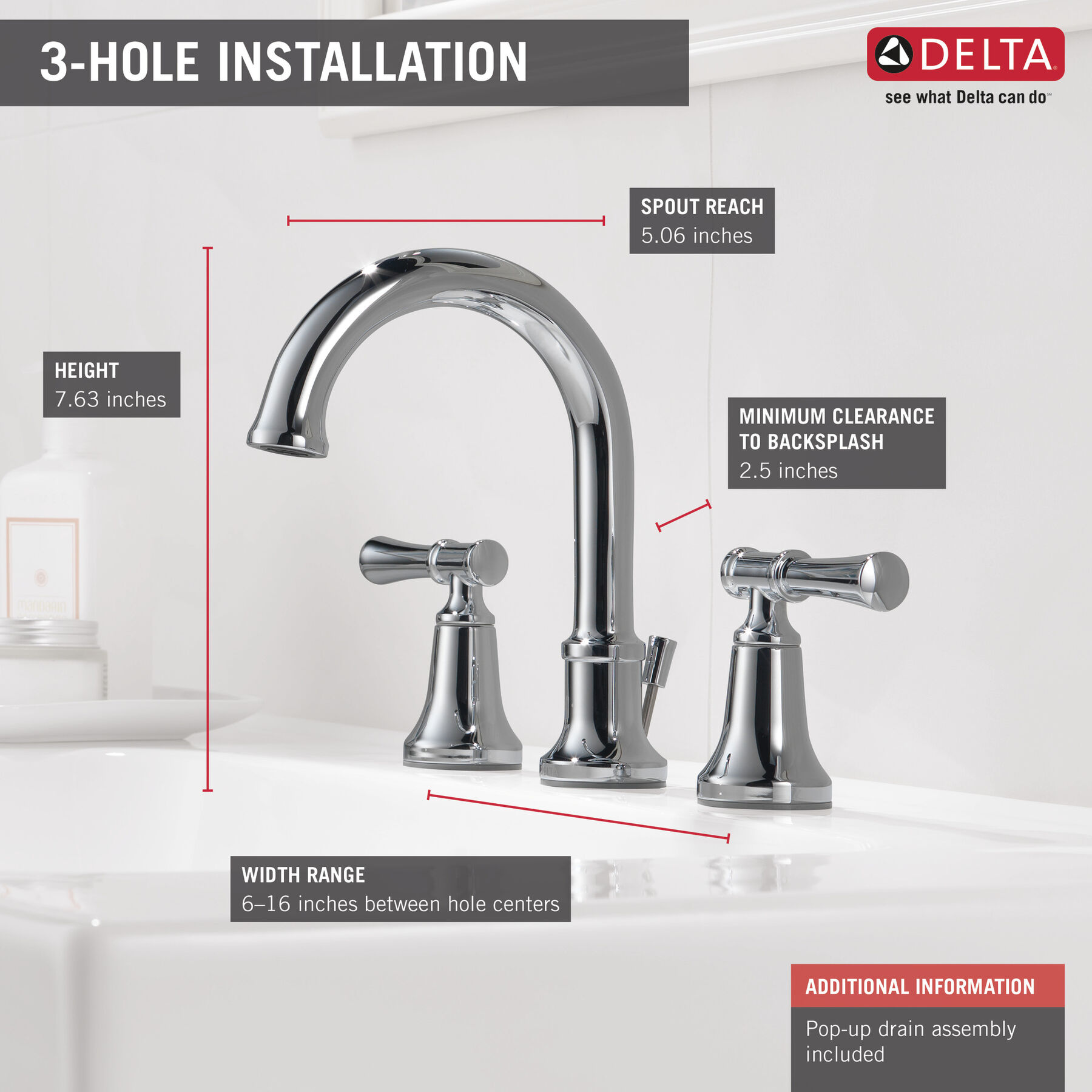 Two Handle Widespread Bathroom Faucet in Chrome 35747LF — thumbnail 2