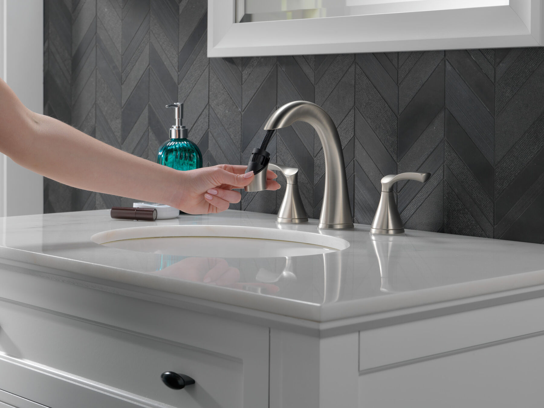 Two Handle Widespread Pull-Down Bathroom Faucet in Spotshield Brushed Nickel — thumbnail 2