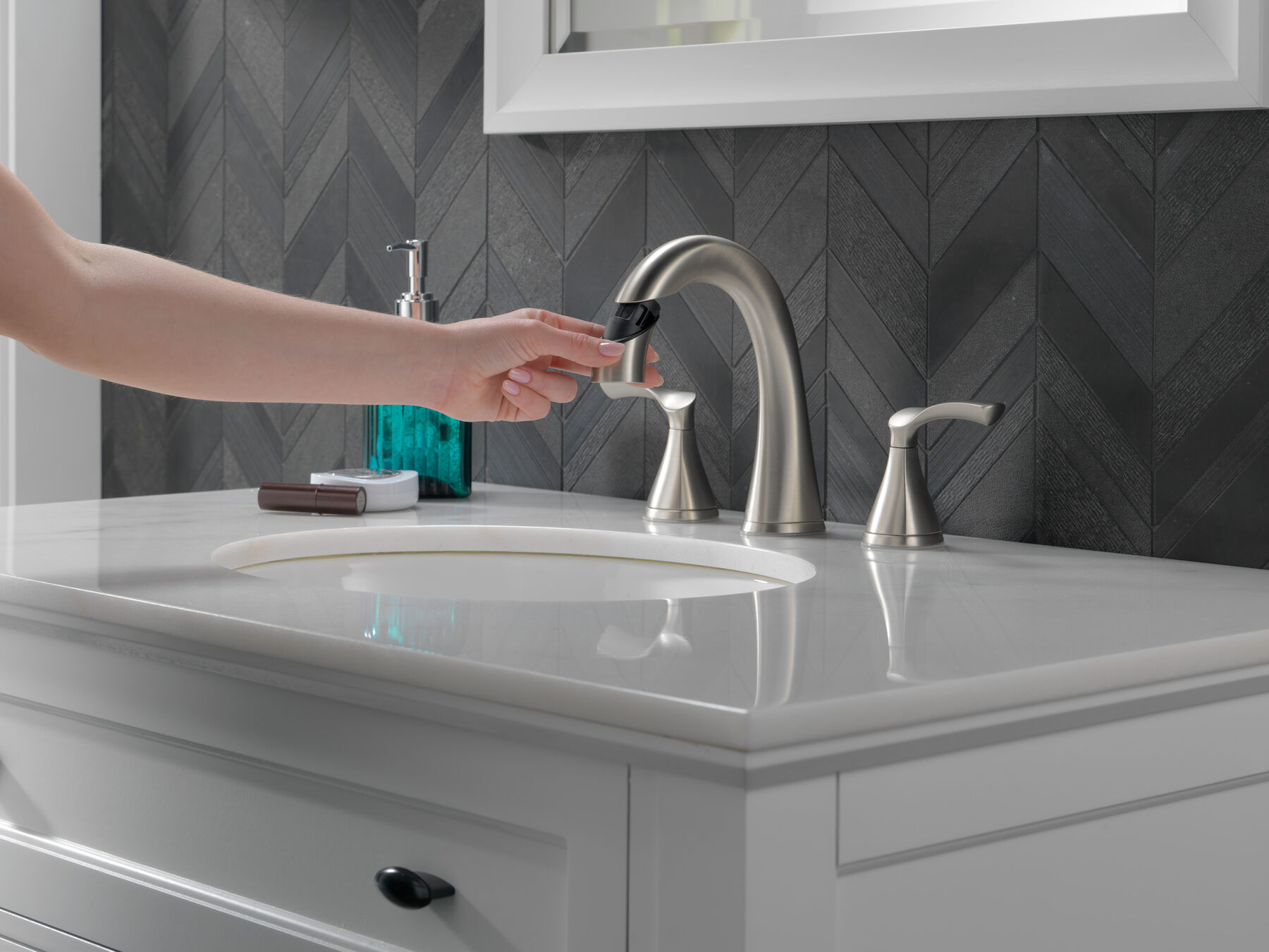 Two Handle Widespread Pull-Down Bathroom Faucet in Spotshield Brushed Nickel — thumbnail 3