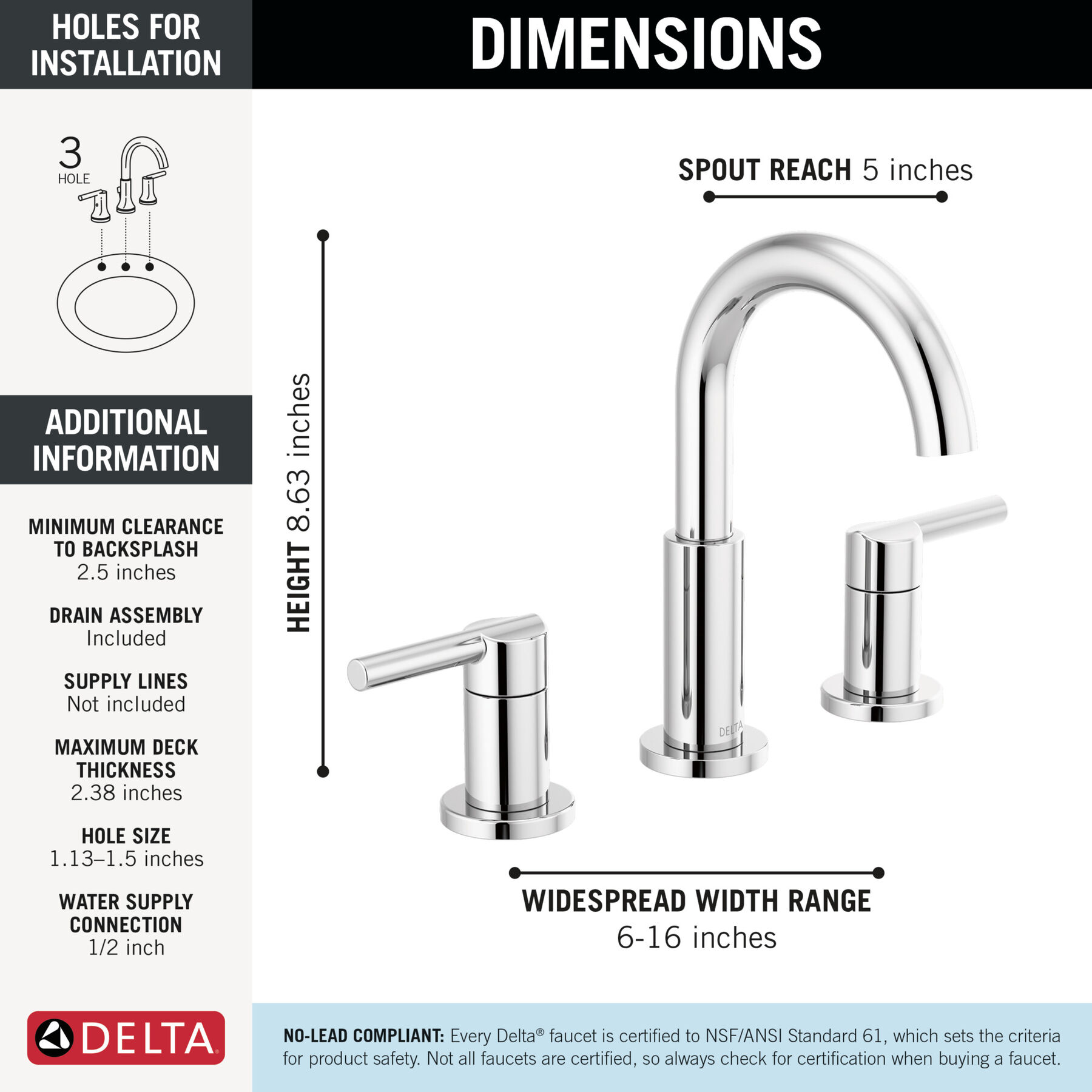 Two Handle Widespread Bathroom Faucet in Chrome 35749LF — thumbnail 2