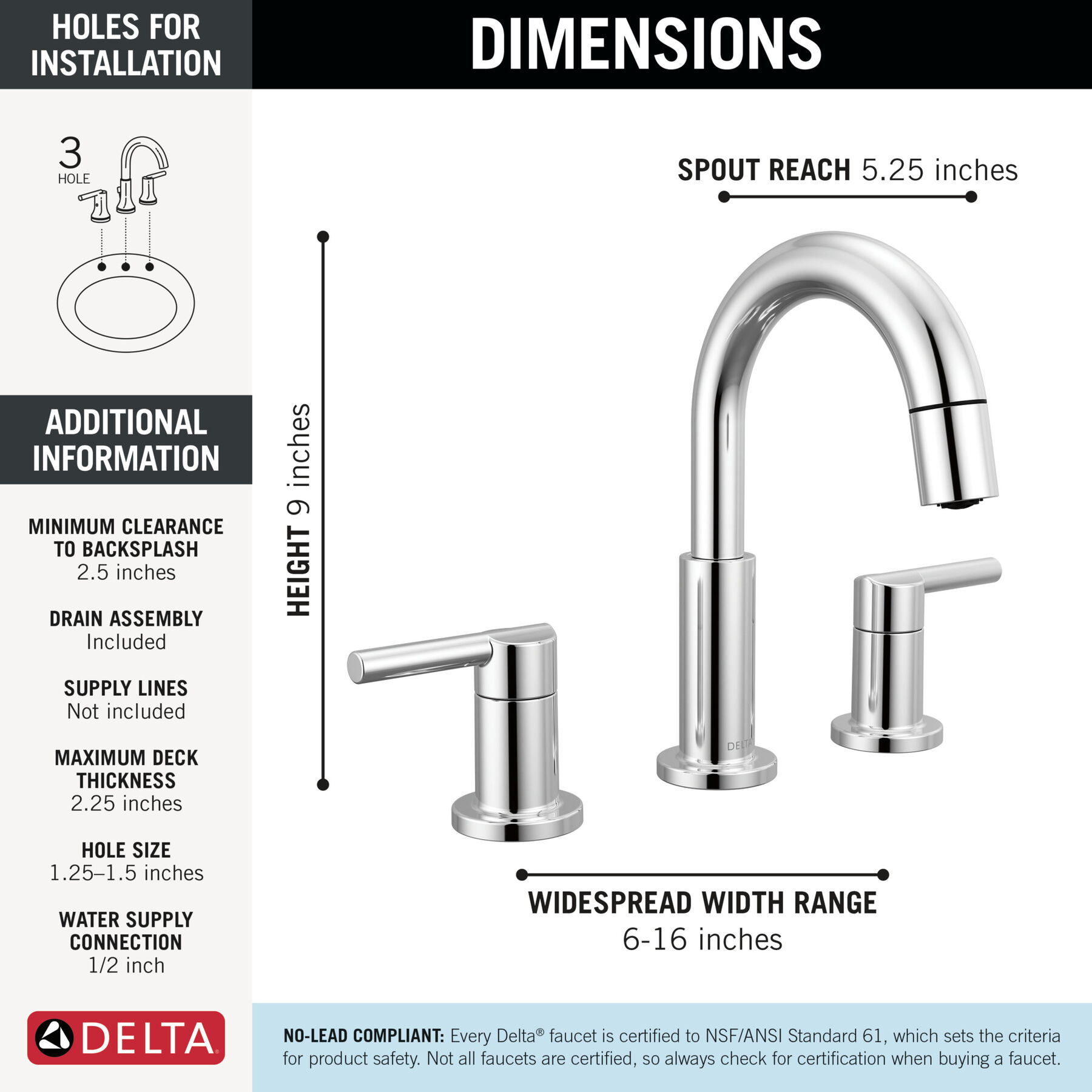 Two Handle Widespread Pull-Down Bathroom Faucet in Chrome — thumbnail 2