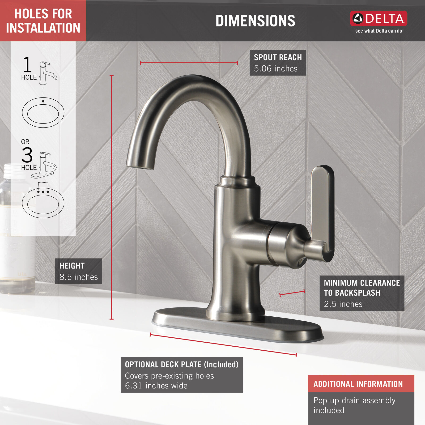Single Handle Bathroom Faucet in Spotshield Brushed Nickel — thumbnail 2