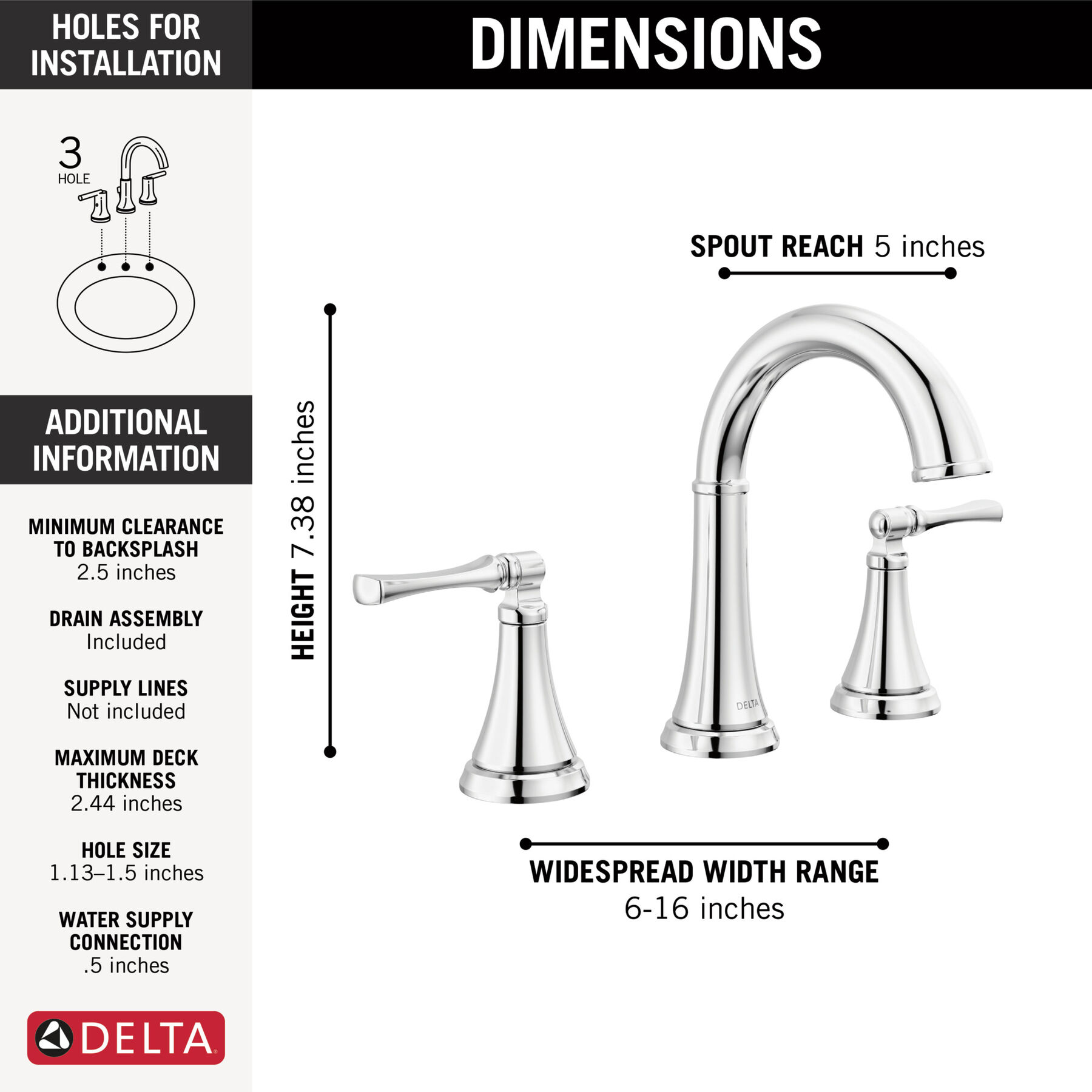 Two Handle Widespread Lavatory Faucet in Chrome 35798LF — image 1