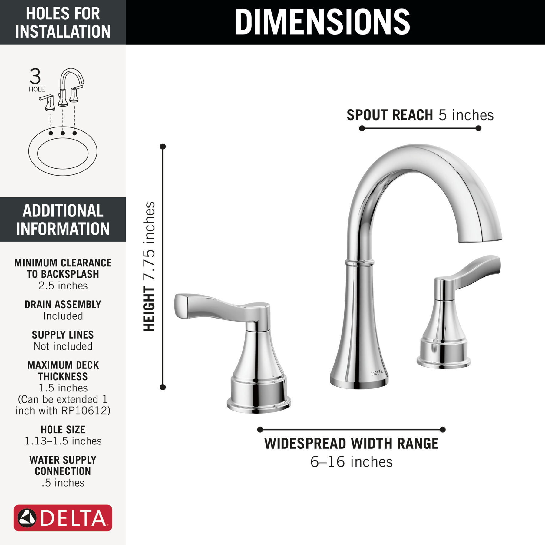 Two Handle Widespread Bathroom Faucet in Chrome 35822LF — thumbnail 2