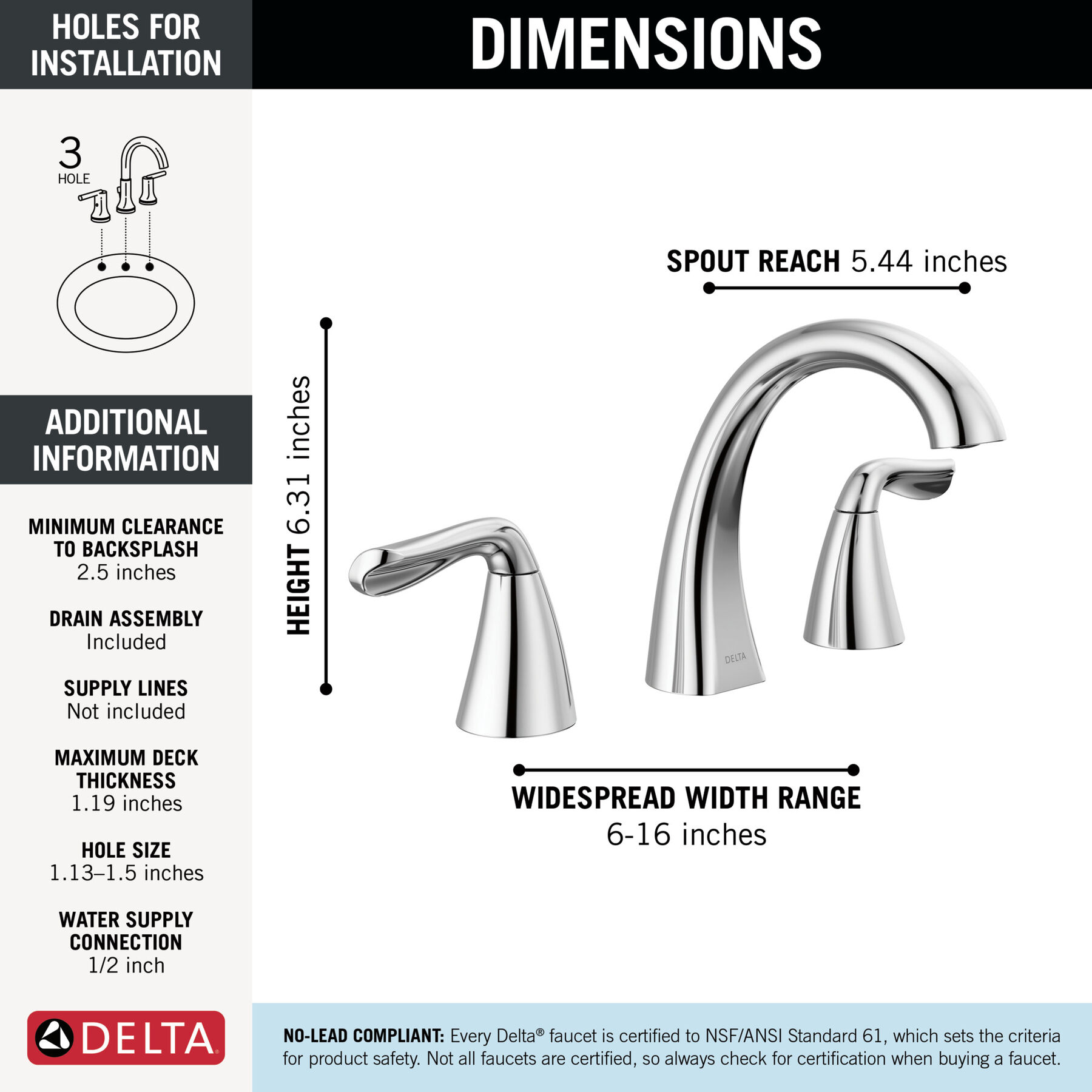 Two Handle Widespread Bathroom Faucet in Chrome 35840LF — thumbnail 2
