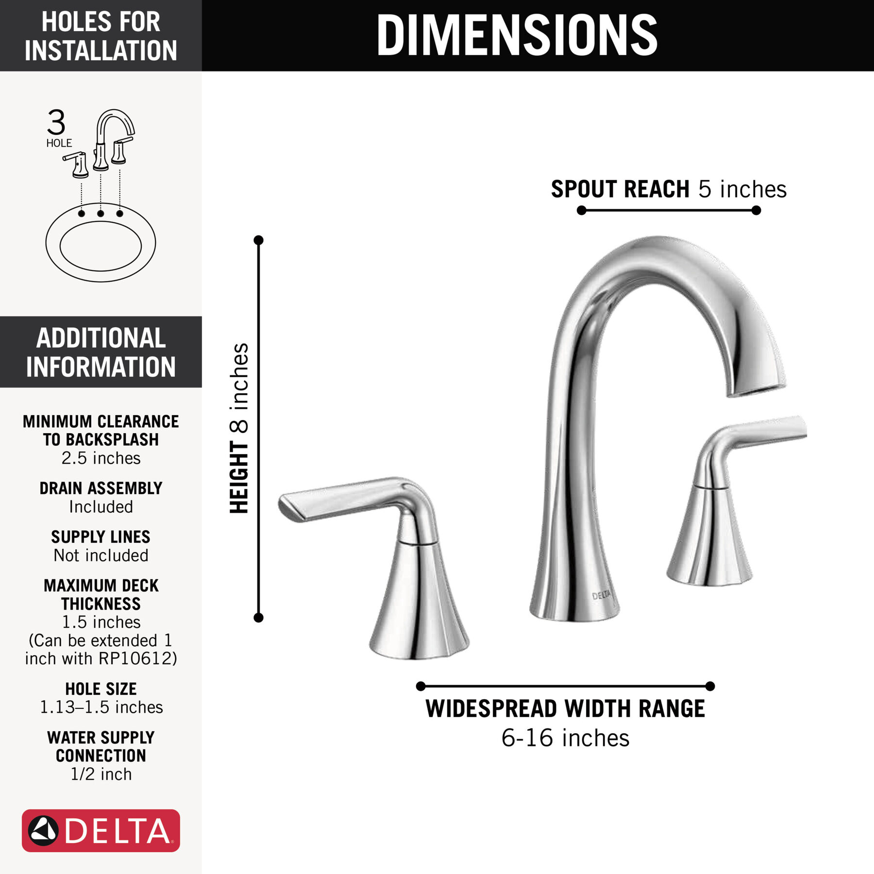 Two Handle Widespread Bathroom Faucet in Chrome 35847LF — thumbnail 2