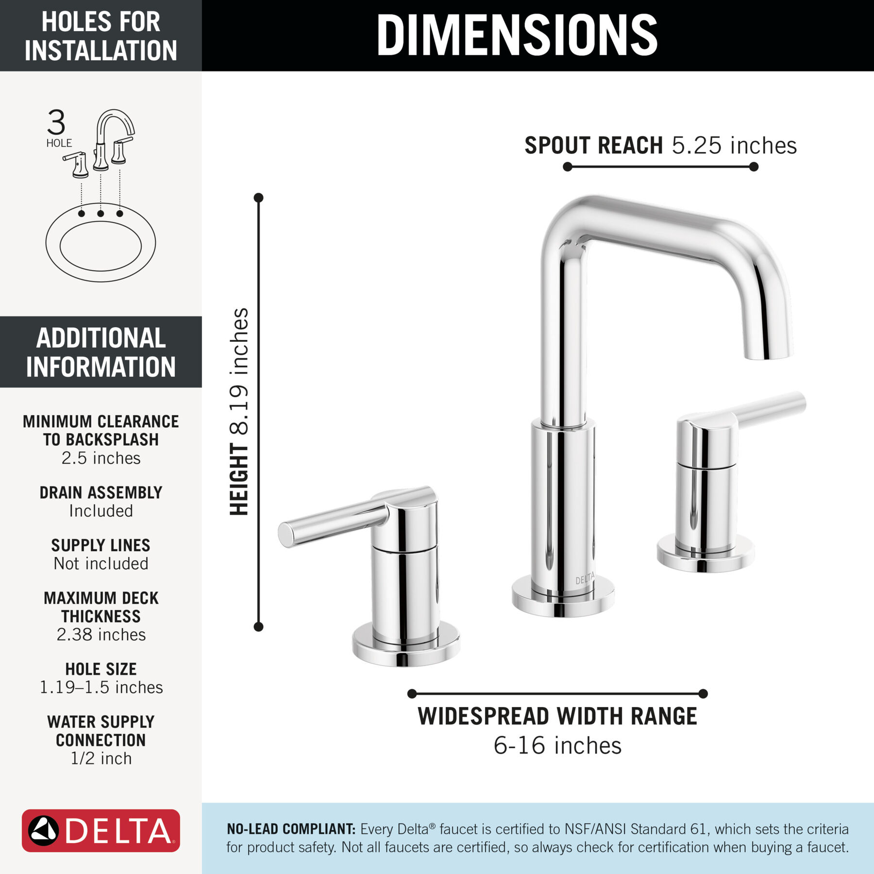 Two Handle Widespread Bathroom Faucet in Chrome 35849LF — thumbnail 2