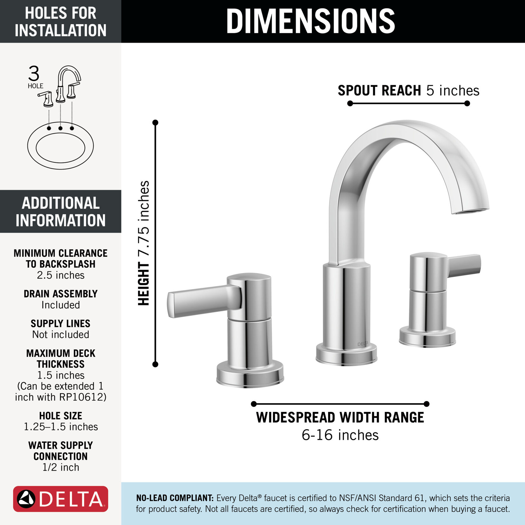 Two Handle Widespread Bathroom Faucet in Chrome 35855LF — thumbnail 2