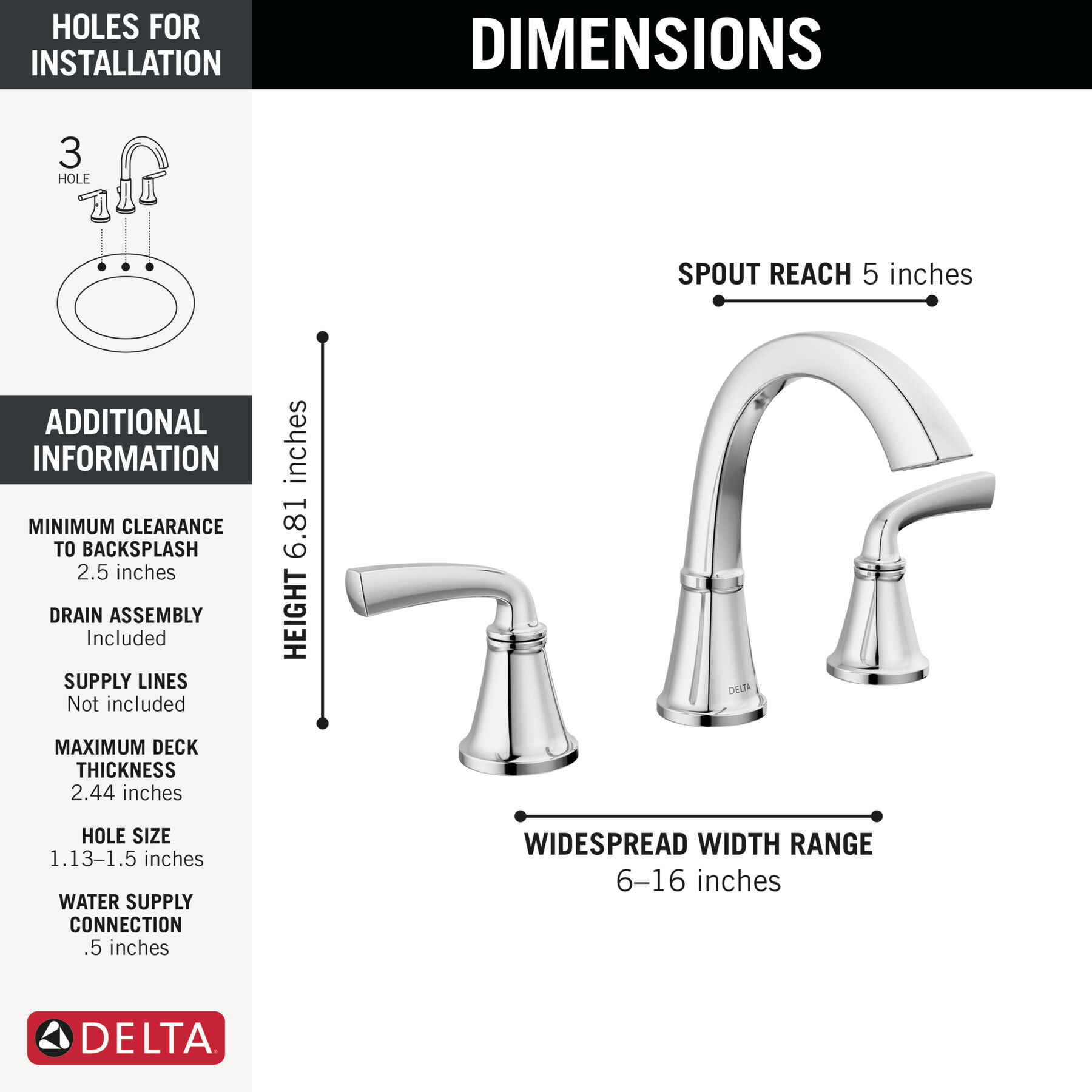 Two Handle Widespread Bathroom Faucet in Chrome 35864LF — thumbnail 2