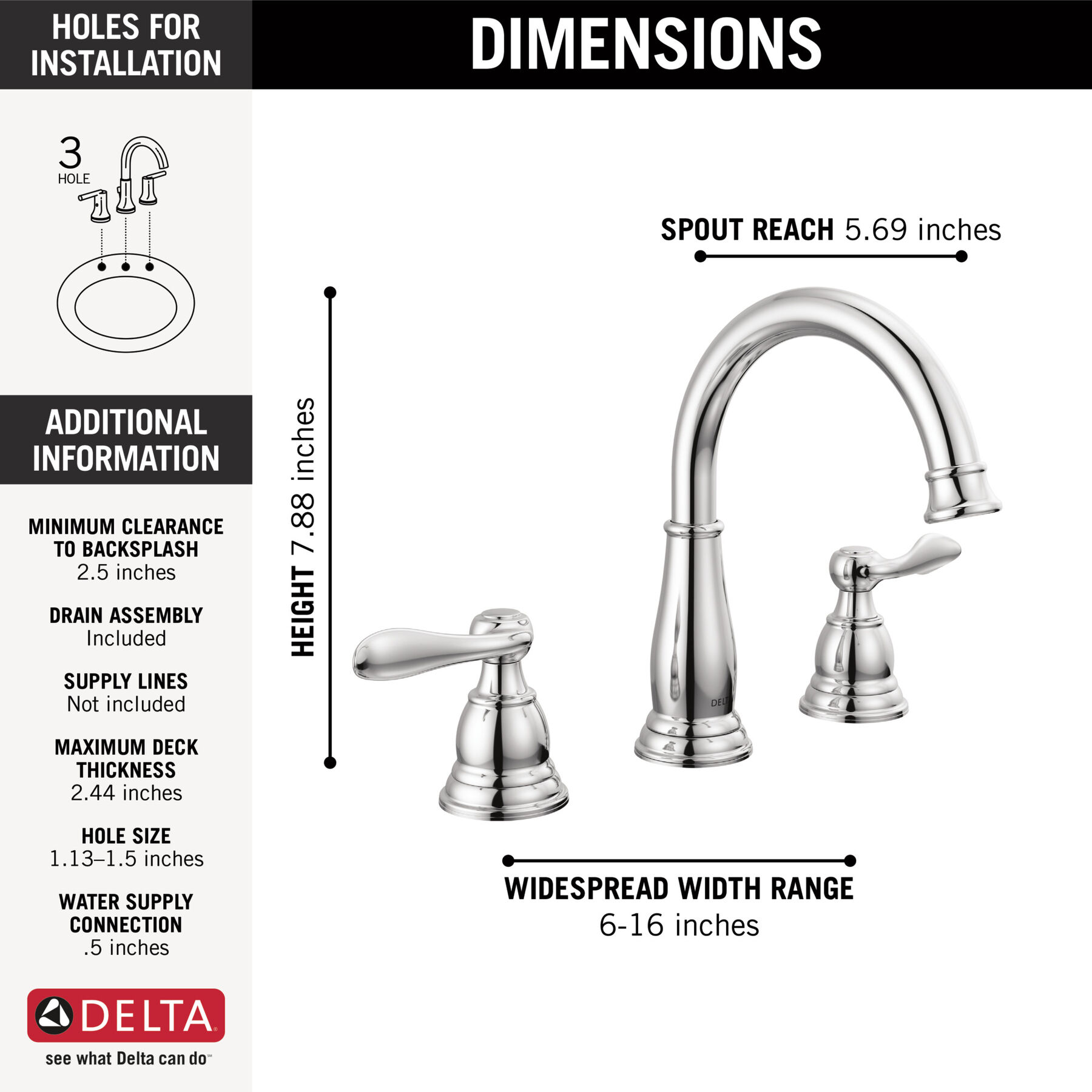 Two Handle Widespread Bathroom Faucet in Chrome 35896LF — thumbnail 2