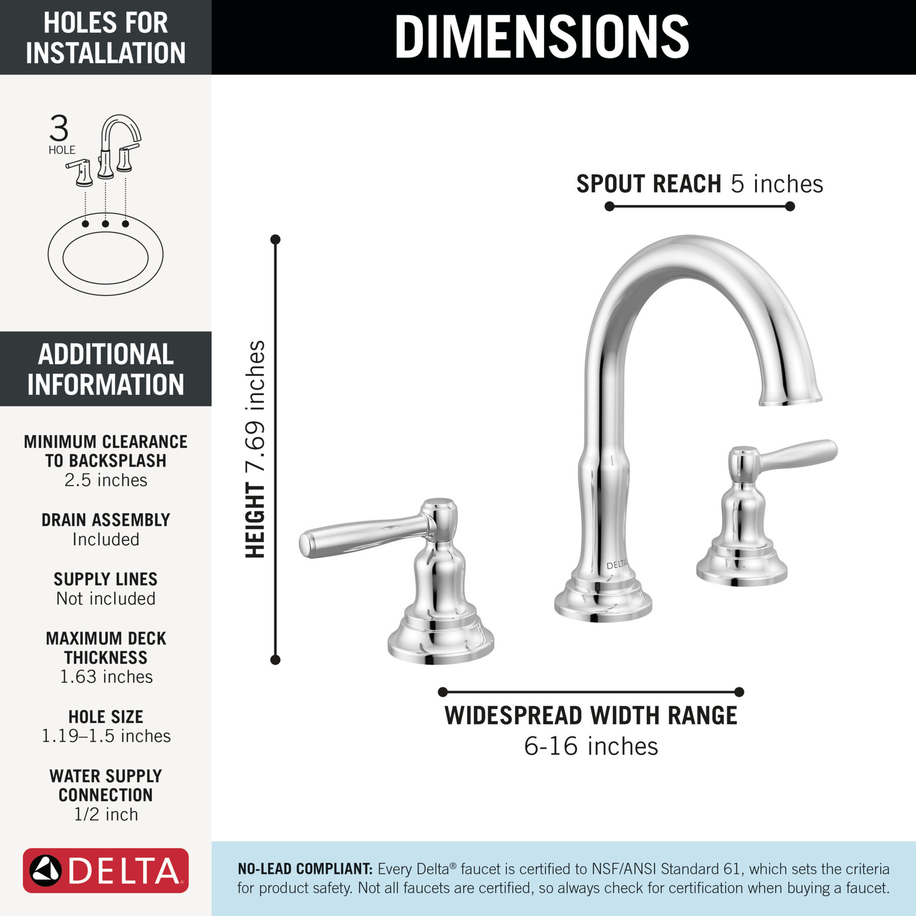 Two Handle Widespread Bathroom Faucet in Chrome 35985LF — thumbnail 2