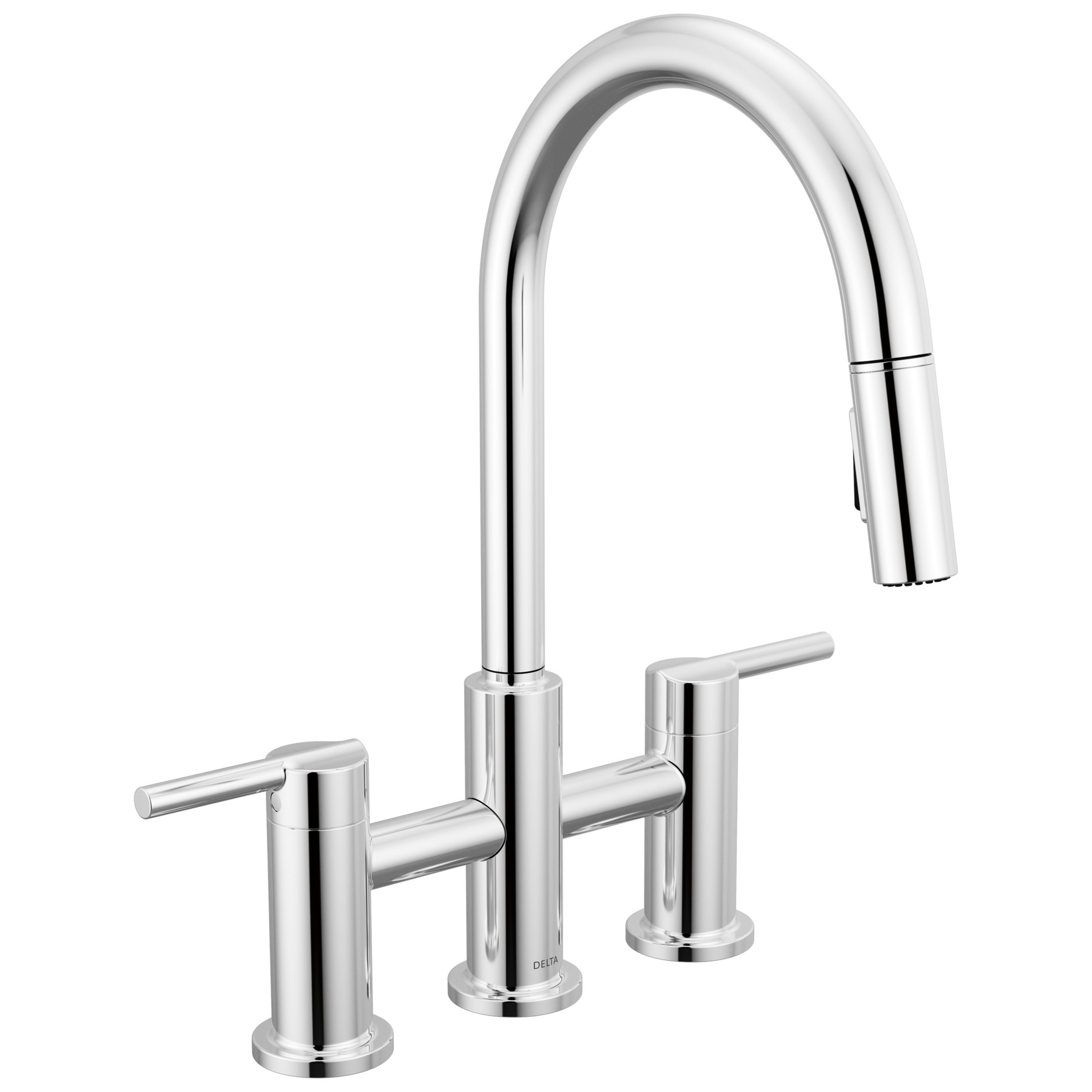 Two Handle Pull-Down Bridge Kitchen Faucet in Chrome 39876LF