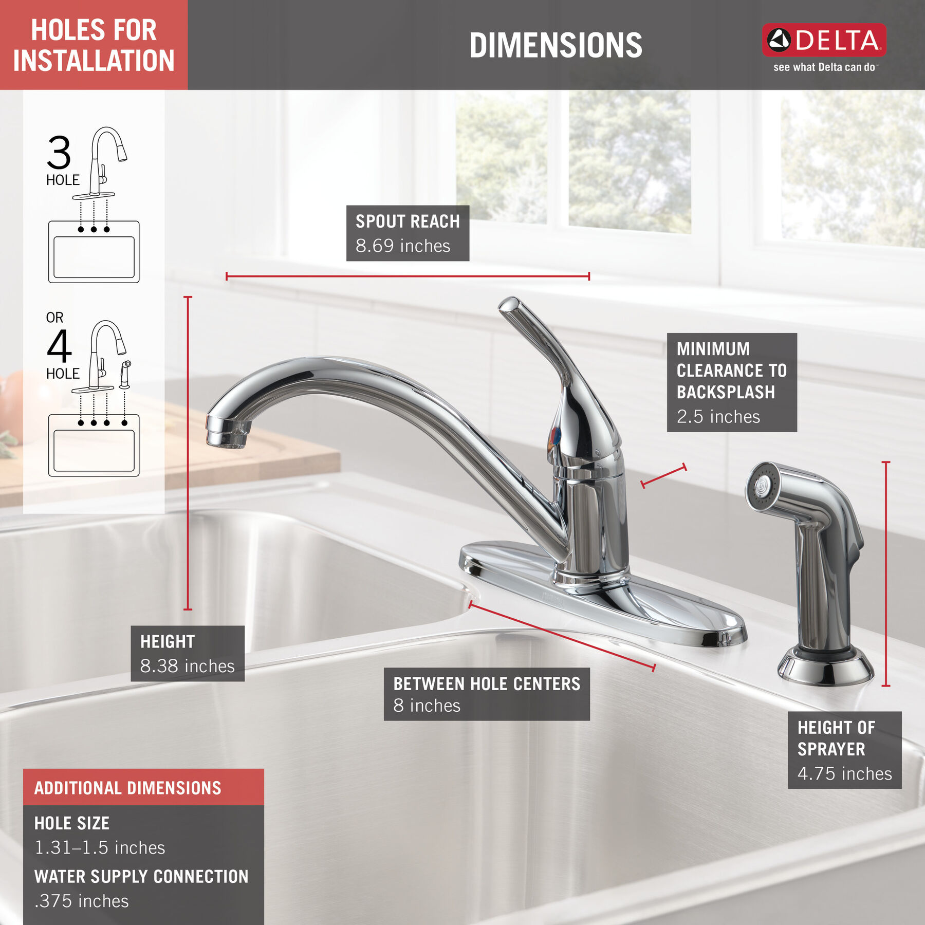 Single Handle Kitchen Faucet with Spray in Chrome — thumbnail 2