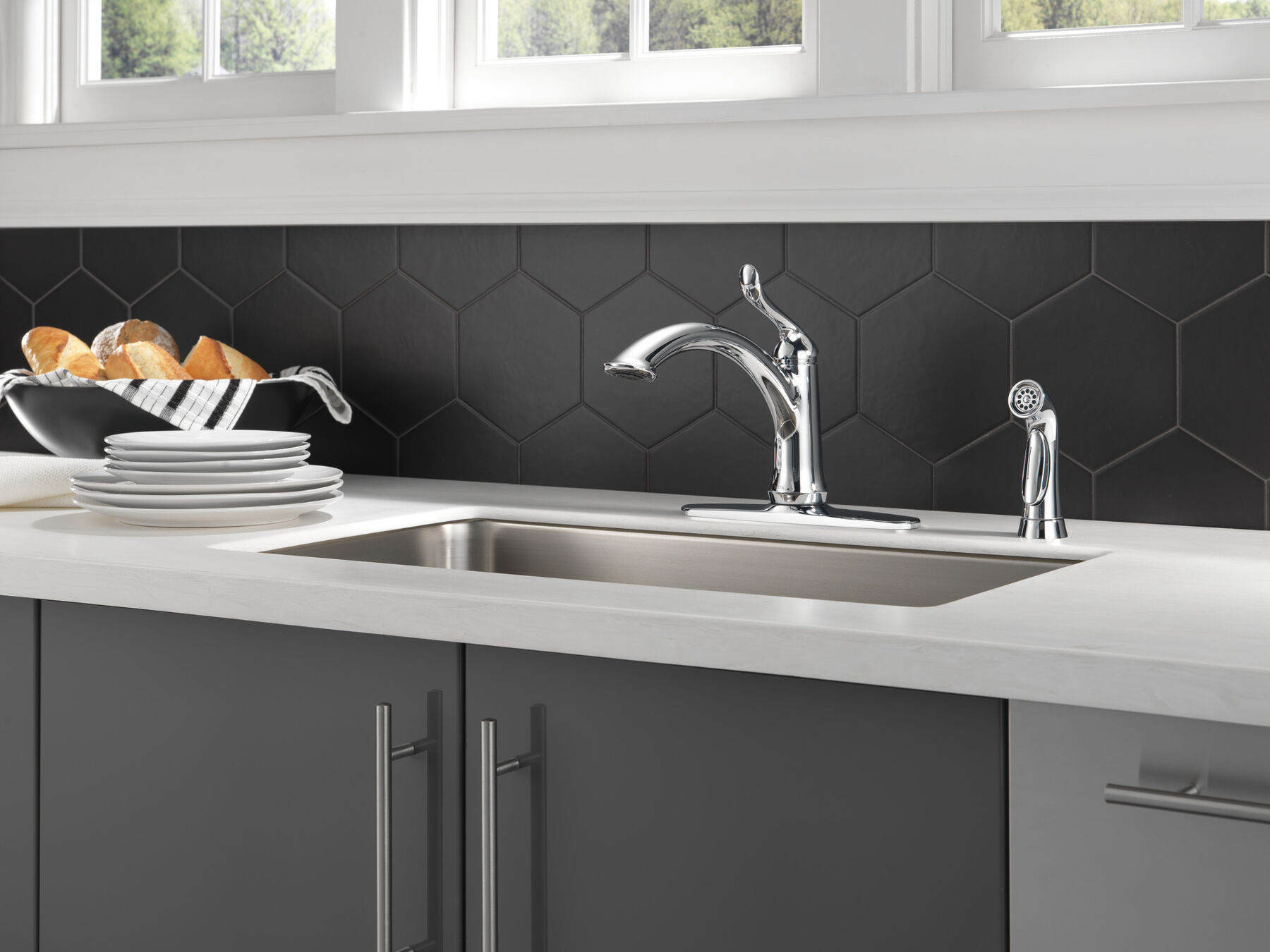 Single Handle Kitchen Faucet with Spray in Chrome — thumbnail 3