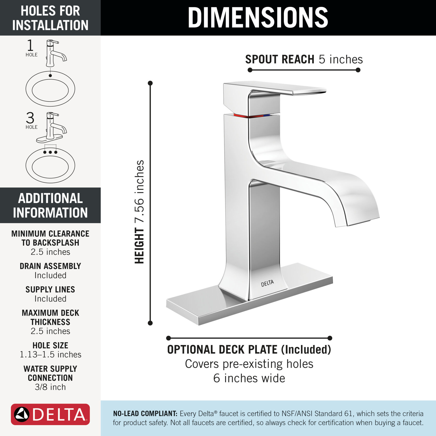 Single Handle Bathroom Faucet in Chrome — image 1