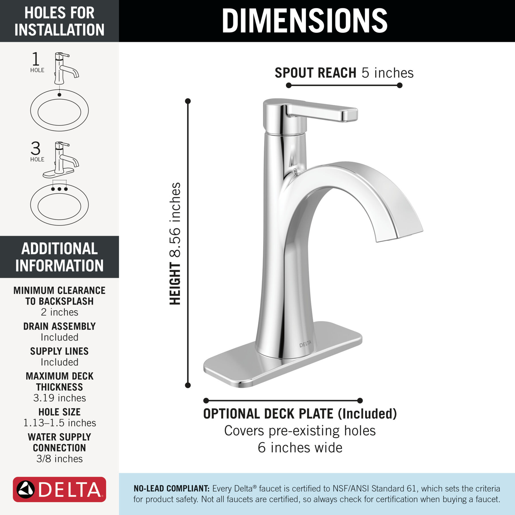 Single Handle Bathroom Faucet in Chrome — thumbnail 2