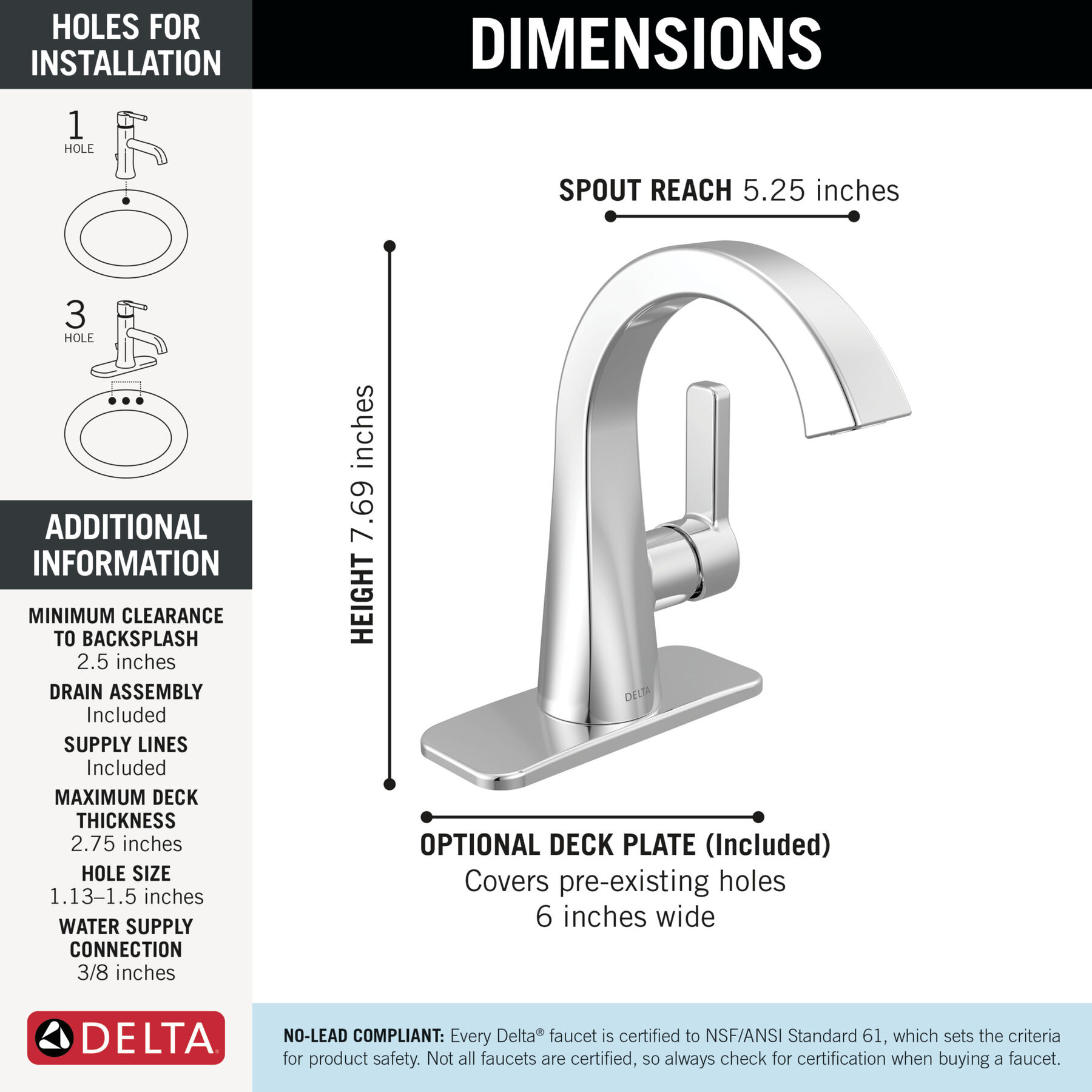 Single Handle Bathroom Faucet in Chrome — image 1
