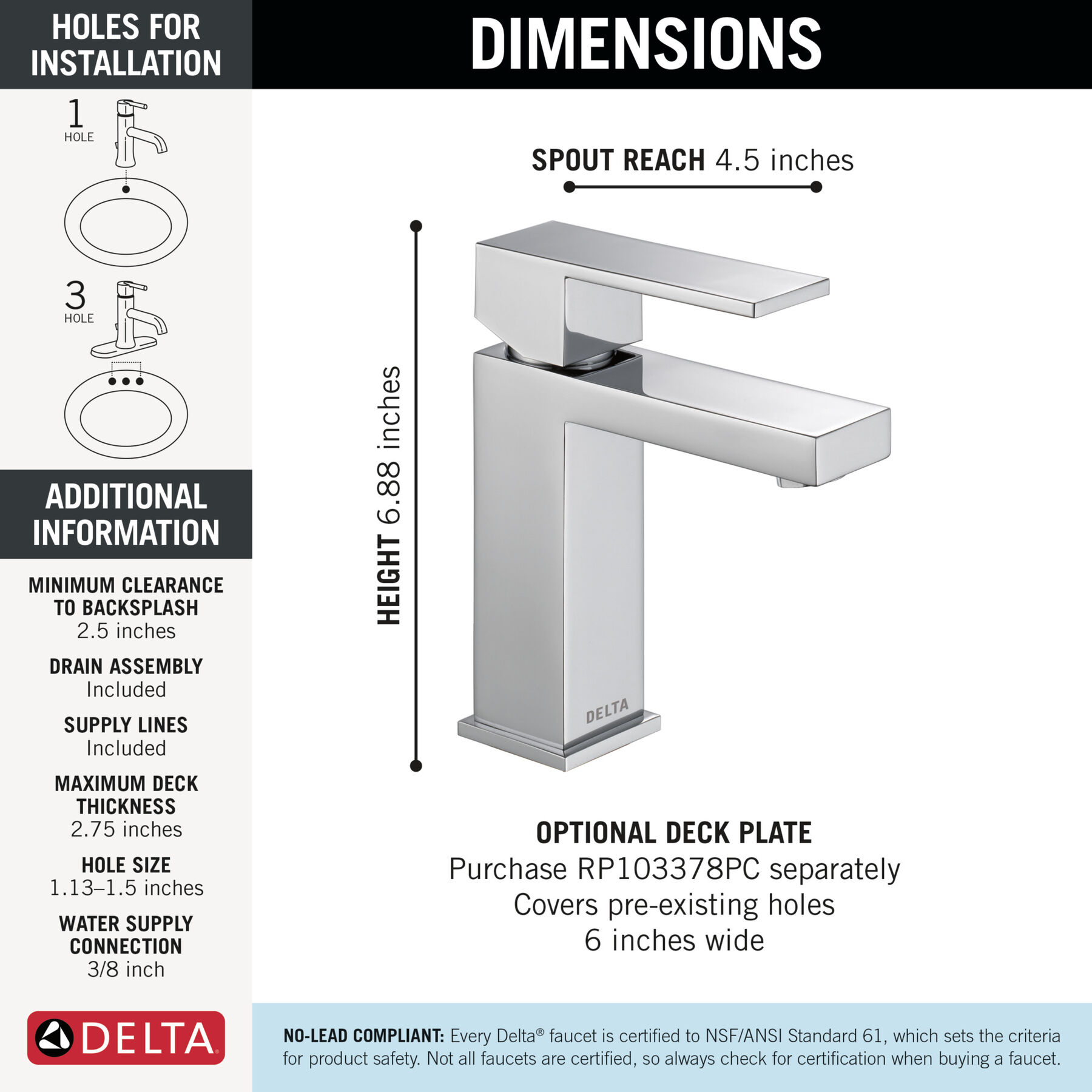 Single Handle Project-Pack Bathroom Faucet in Chrome — thumbnail 2
