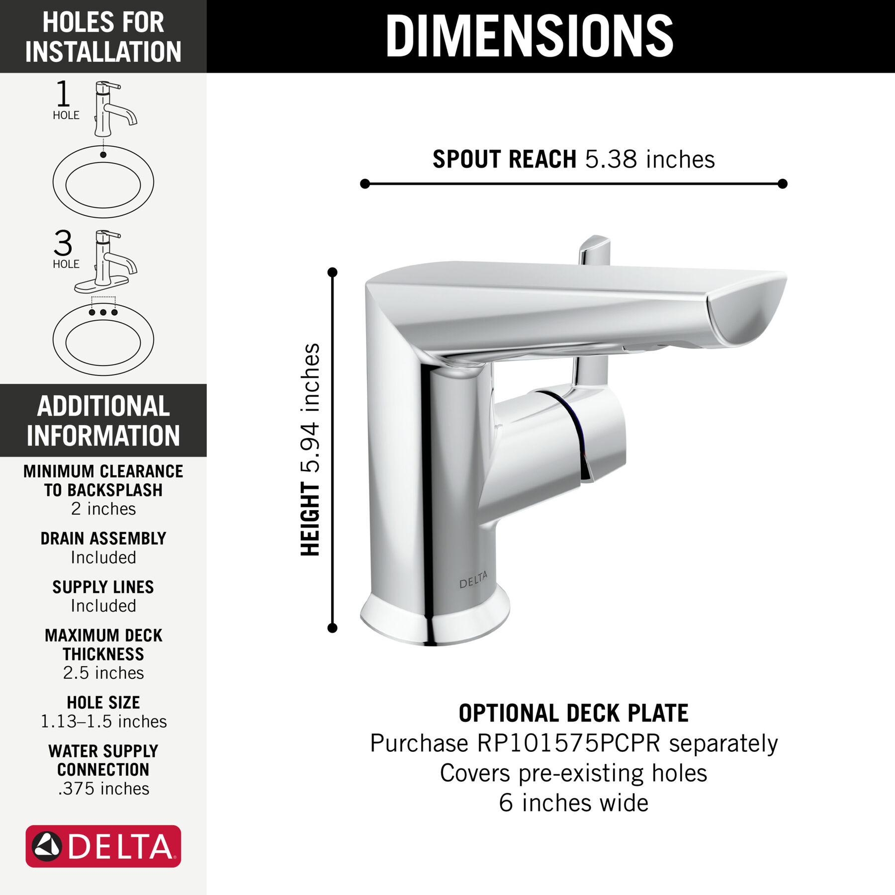 Single Handle Bathroom Faucet in Lumicoat® Chrome — thumbnail 2