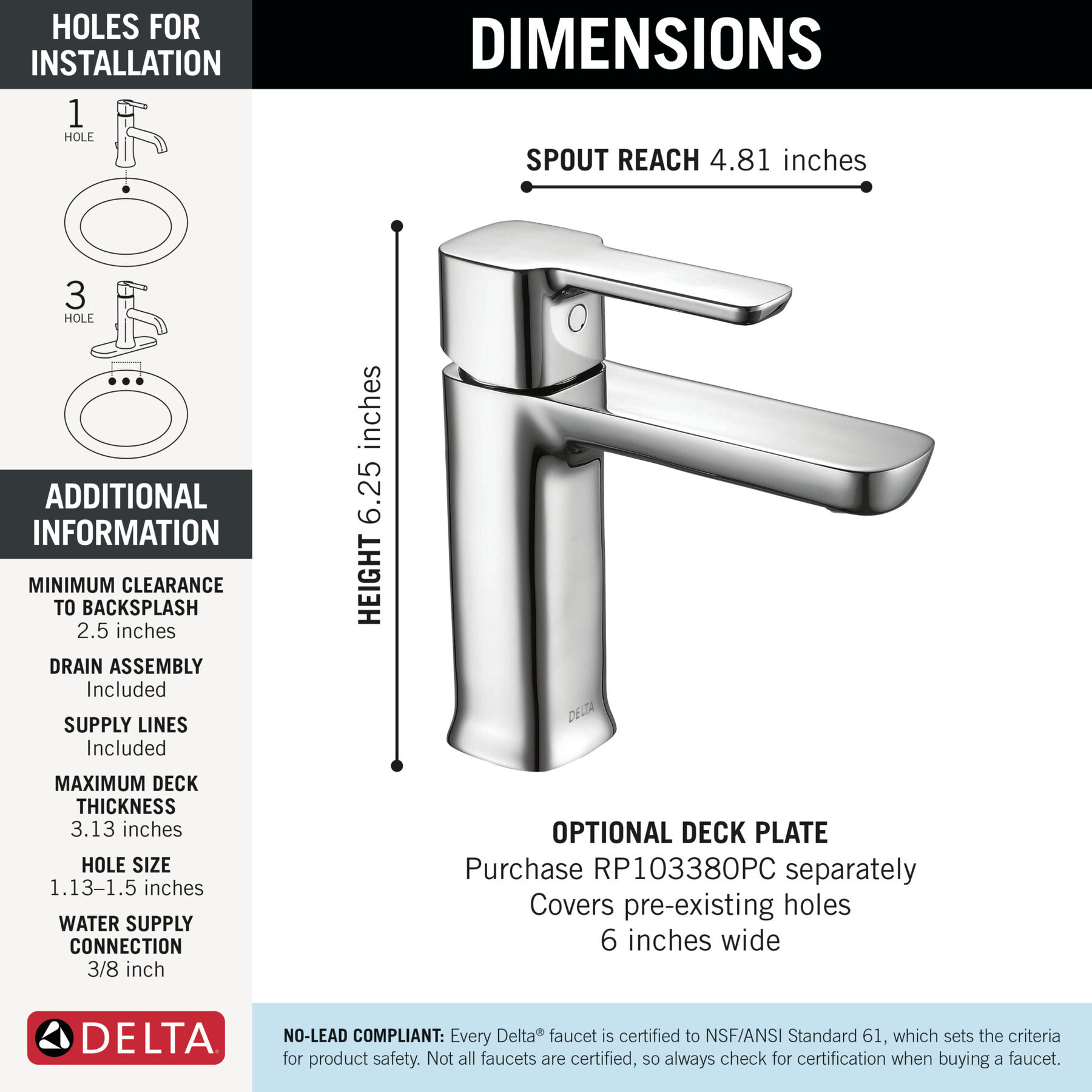 Single Handle Project-Pack Bathroom Faucet in Chrome — image 1