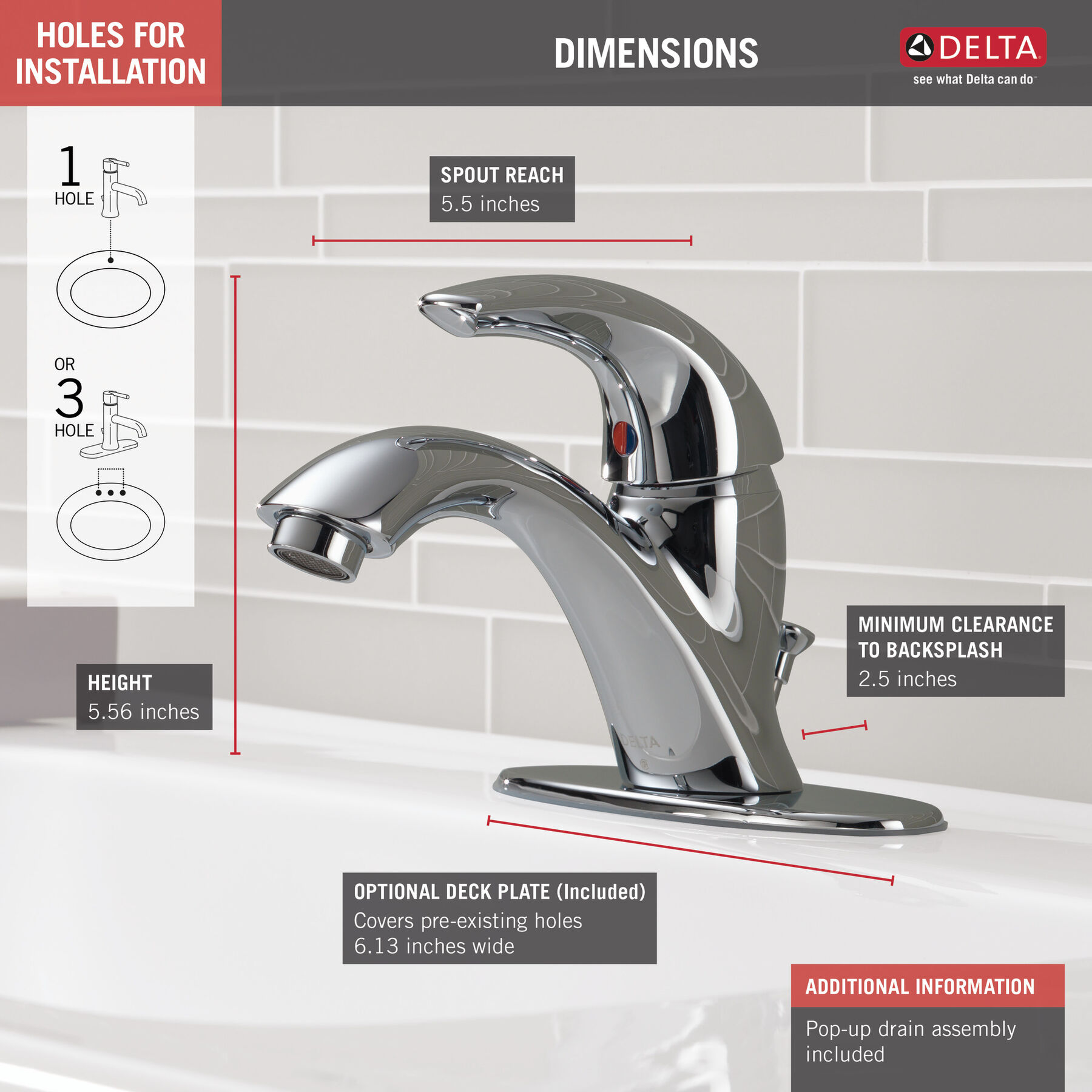 Single Handle Bathroom Faucet in Chrome — thumbnail 2