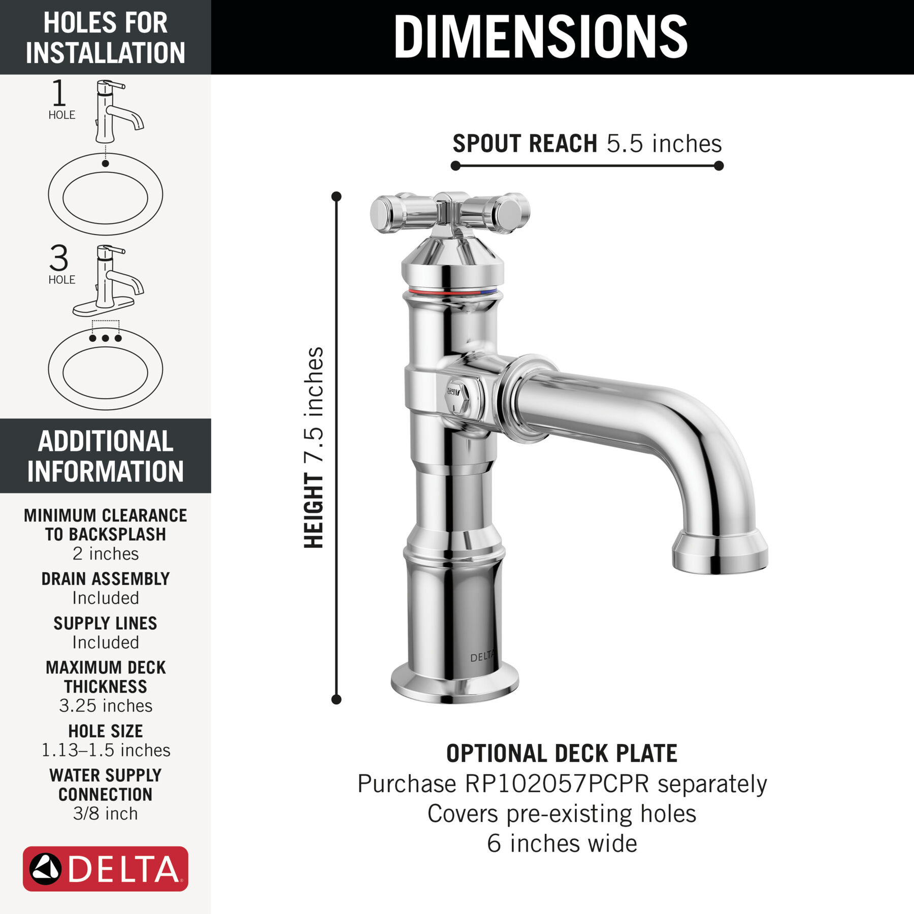 Single Handle Bathroom Faucet in Lumicoat® Chrome — thumbnail 2