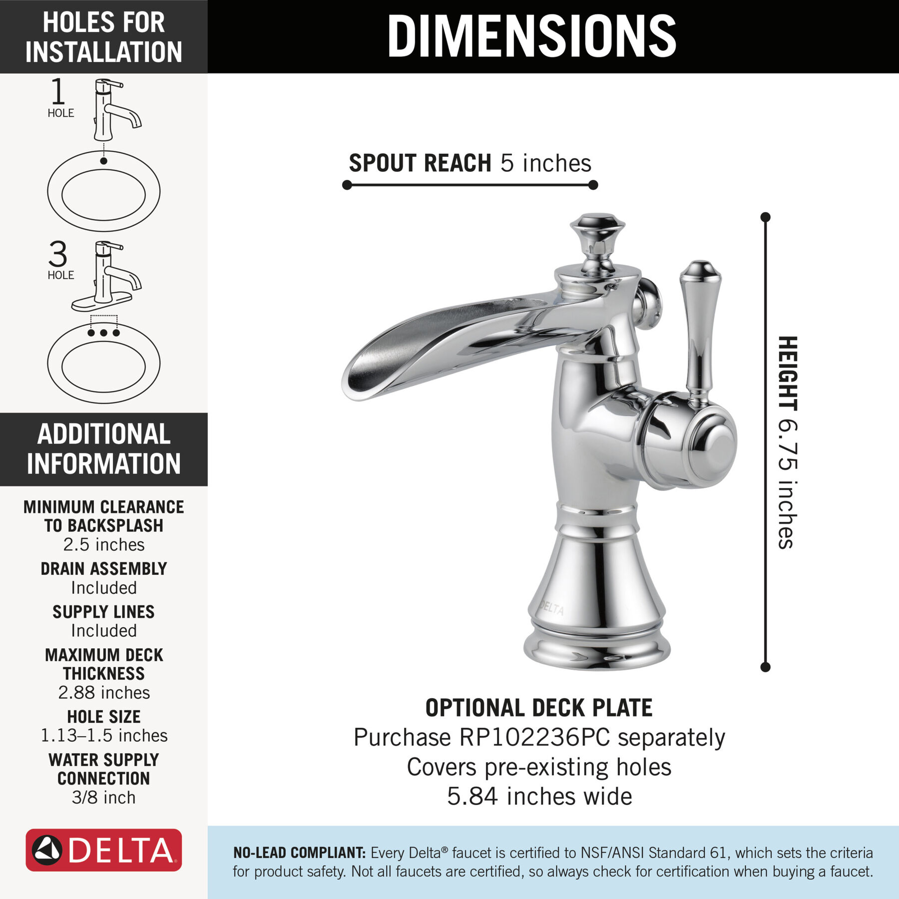 Single Handle Channel Bathroom Faucet in Chrome — image 1