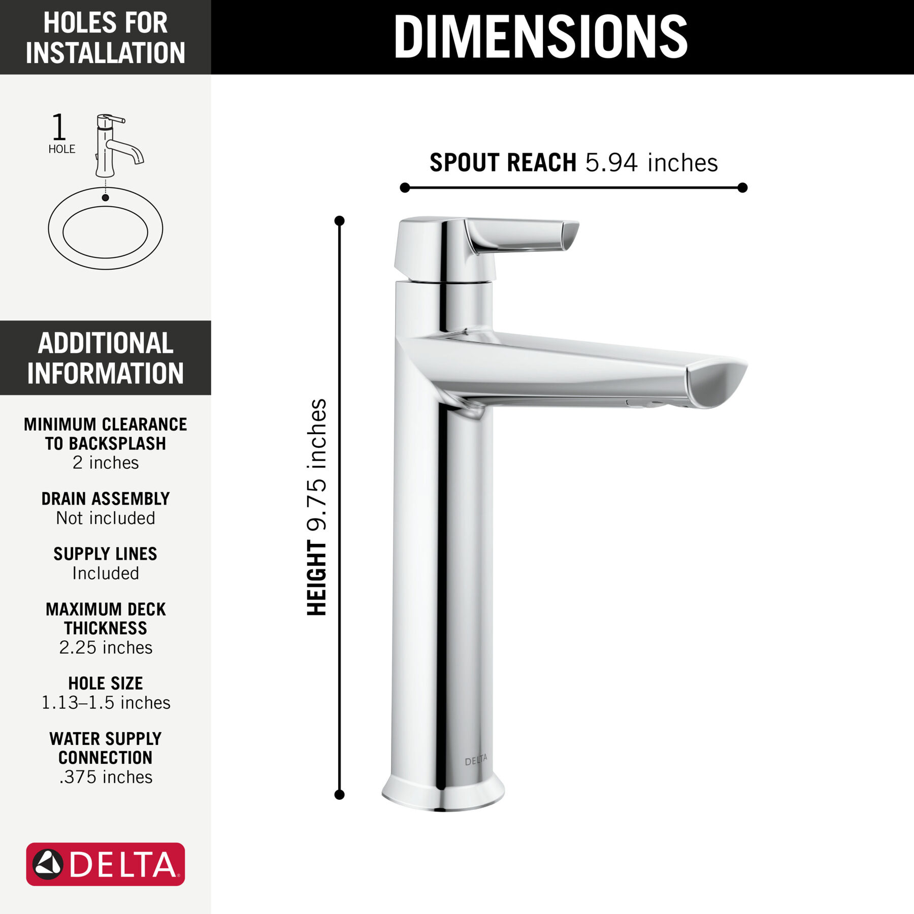 Single Handle Mid-Height Bathroom Faucet in Lumicoat® Chrome — thumbnail 2