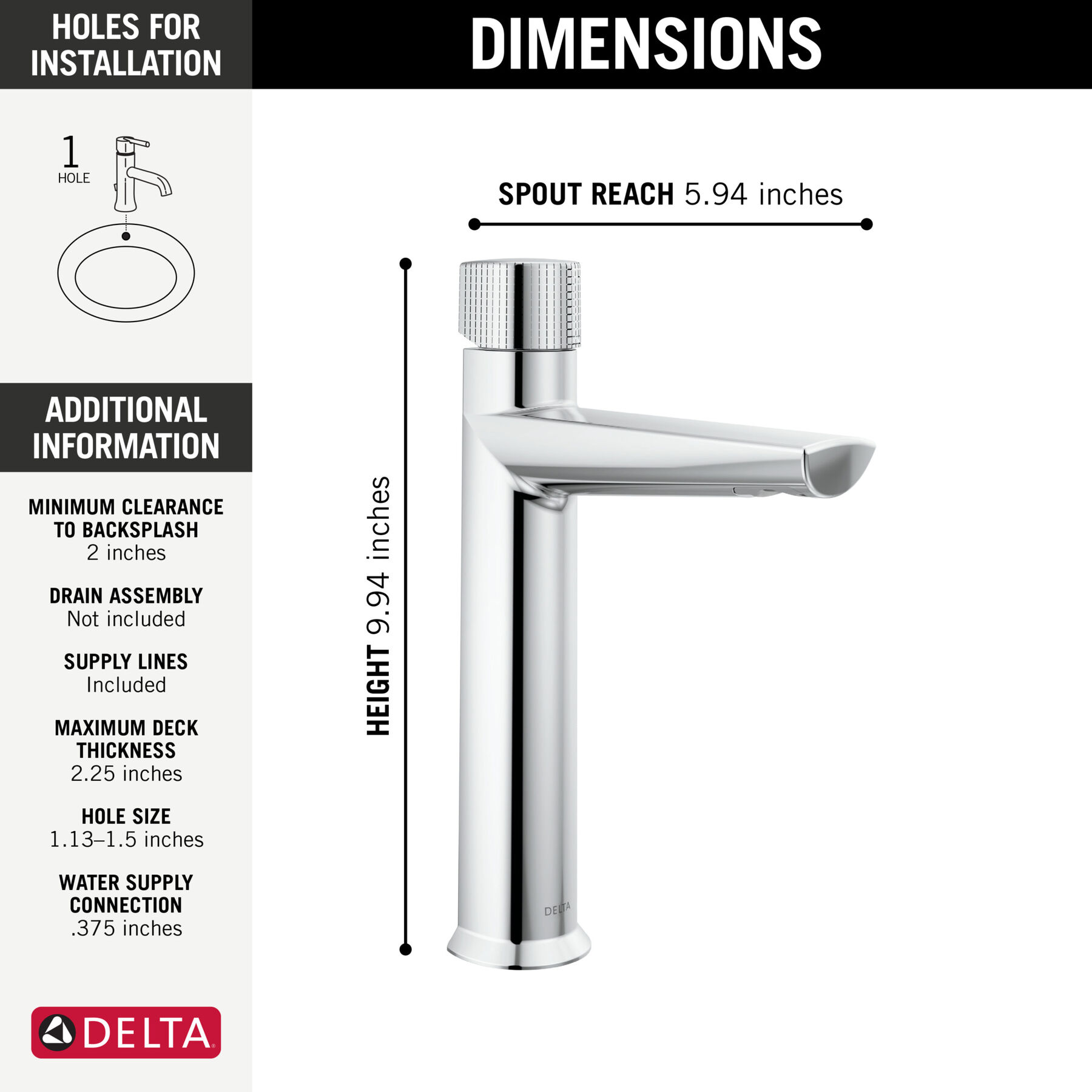 Single Handle Mid-Height Bathroom Faucet in Lumicoat® Chrome — thumbnail 2
