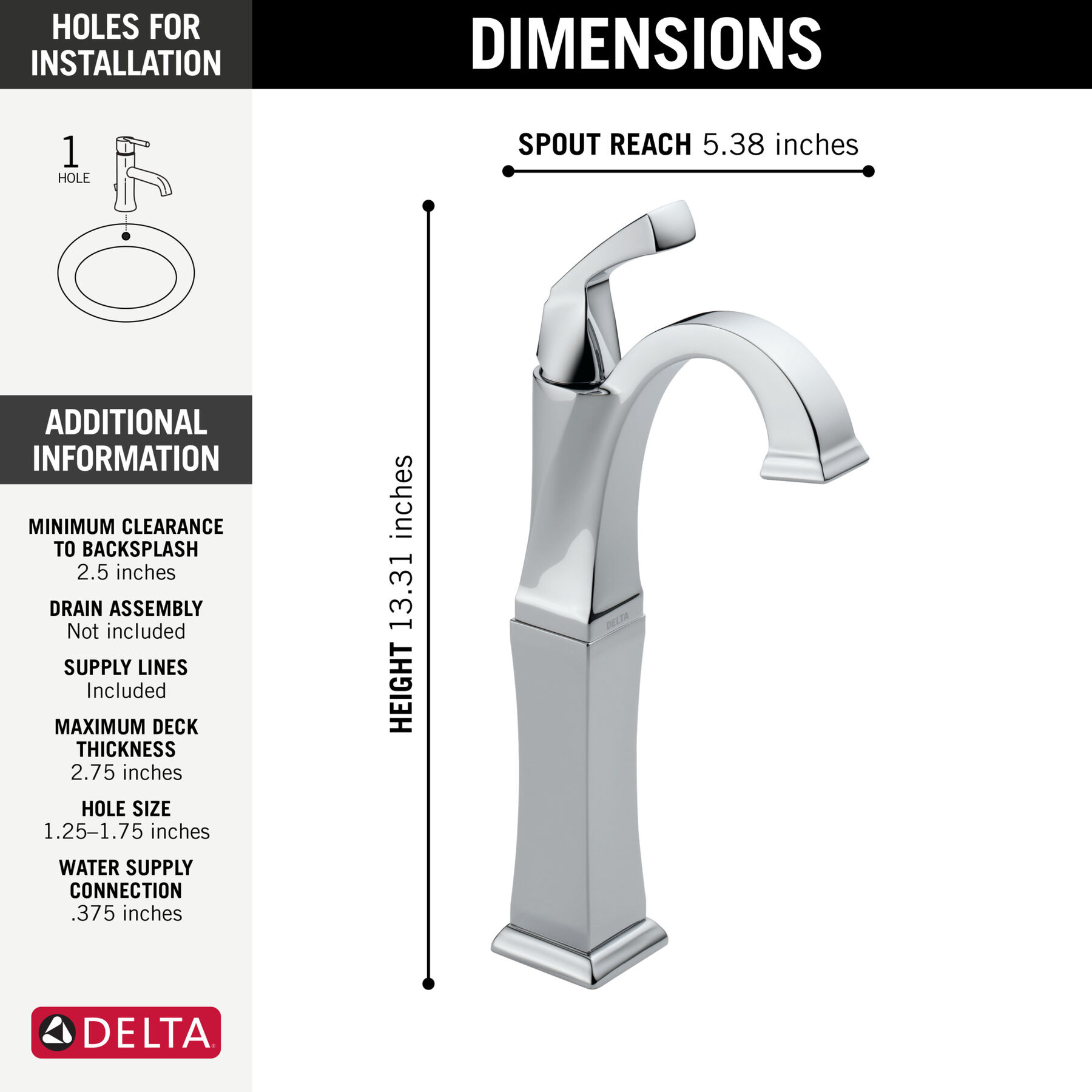 Single Handle Vessel Bathroom Faucet in Chrome — thumbnail 3