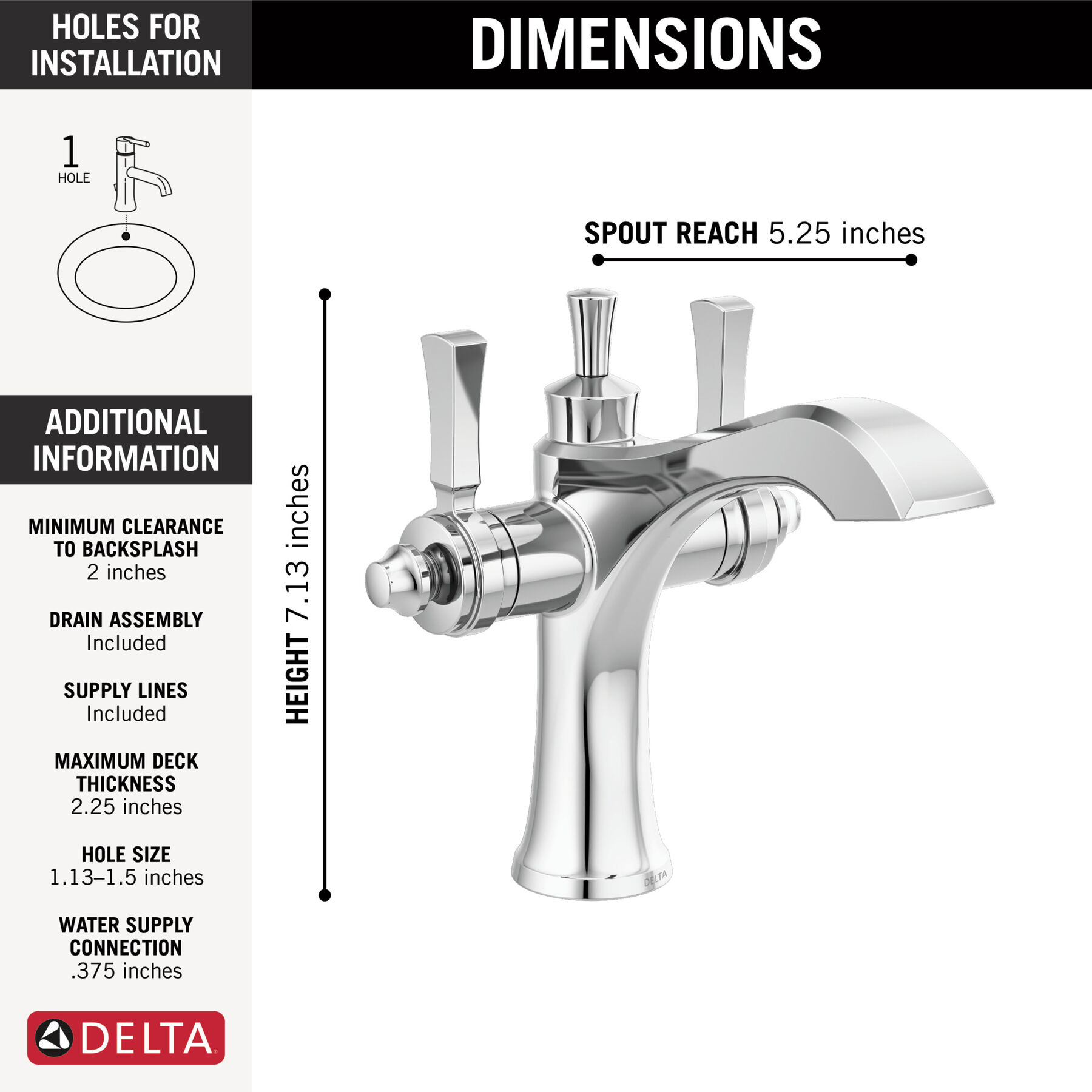 Two Handle Single Hole Monoblock Bathroom Faucet in Chrome — thumbnail 2
