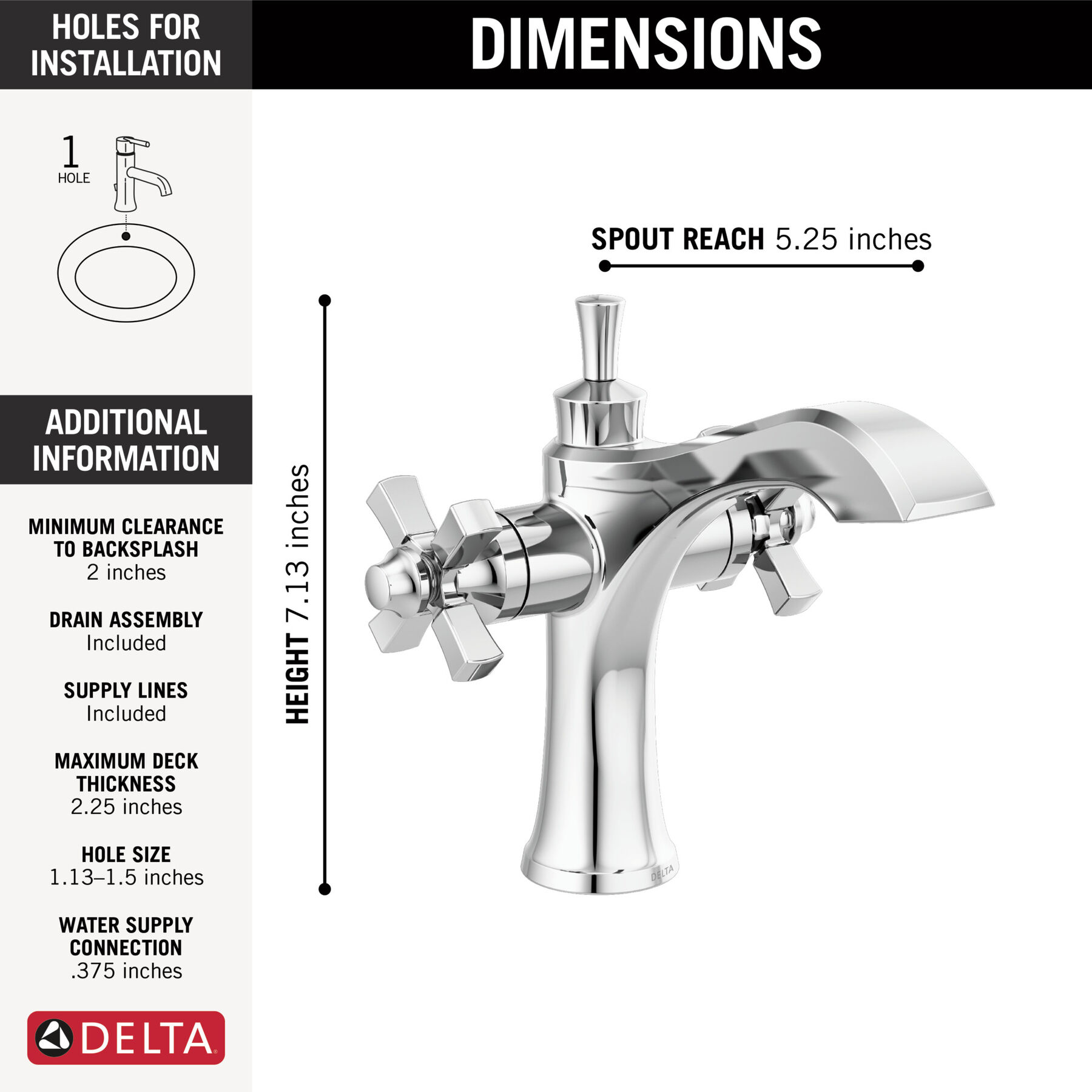 Two Handle Single Hole Monoblock Bathroom Faucet in Chrome — image 1