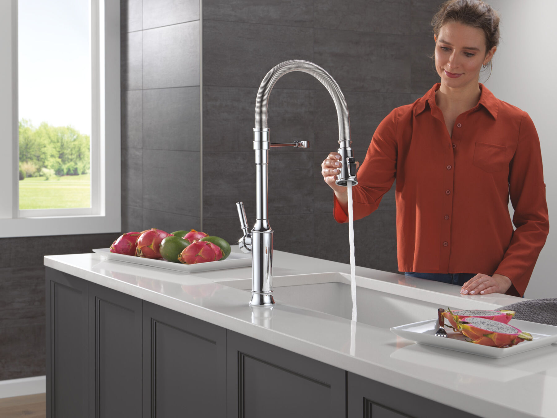 Single-Handle Pull-Down Spring Kitchen Faucet in Lumicoat® Chrome — thumbnail 3