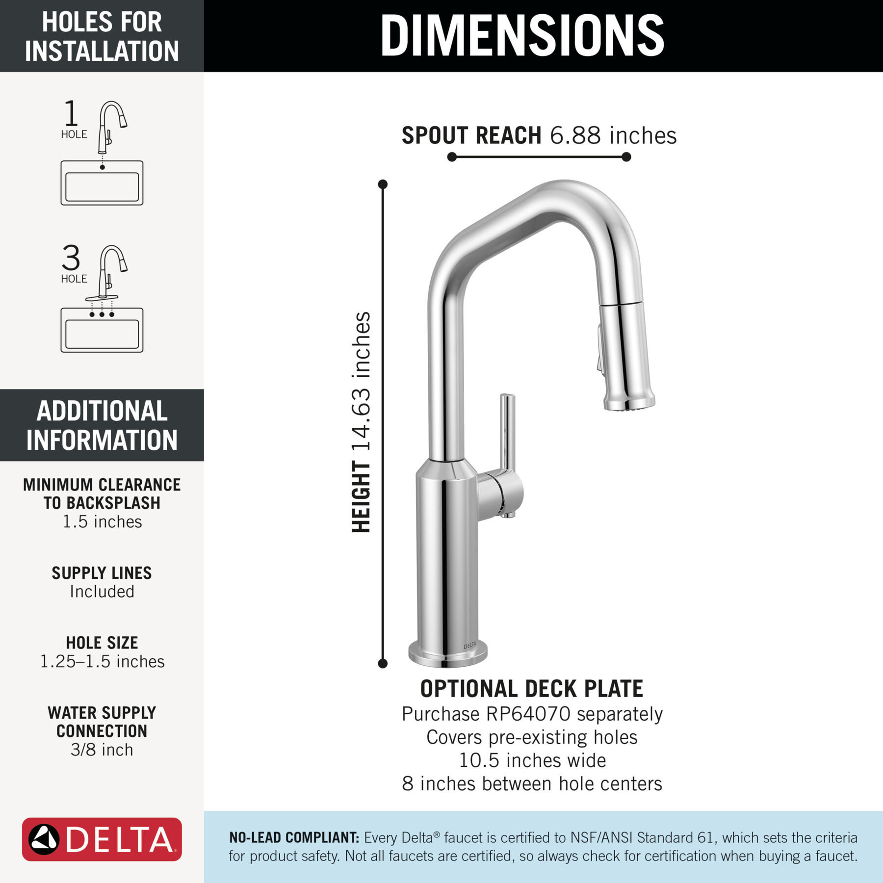 Single Handle Pull-Down Bar/Prep Faucet in Lumicoat® Chrome — thumbnail 2