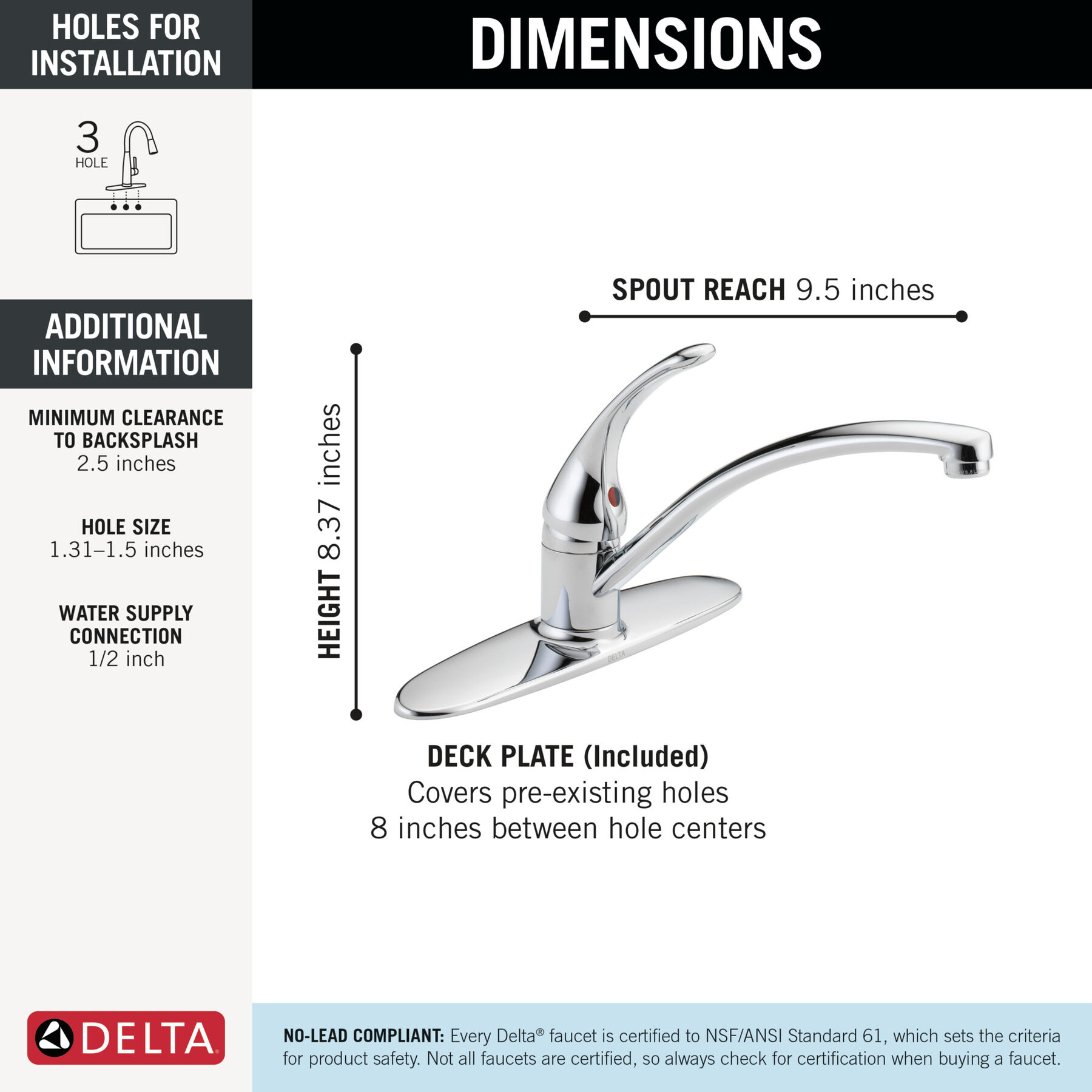 Single Handle Kitchen Faucet in Chrome B1310LF — thumbnail 2