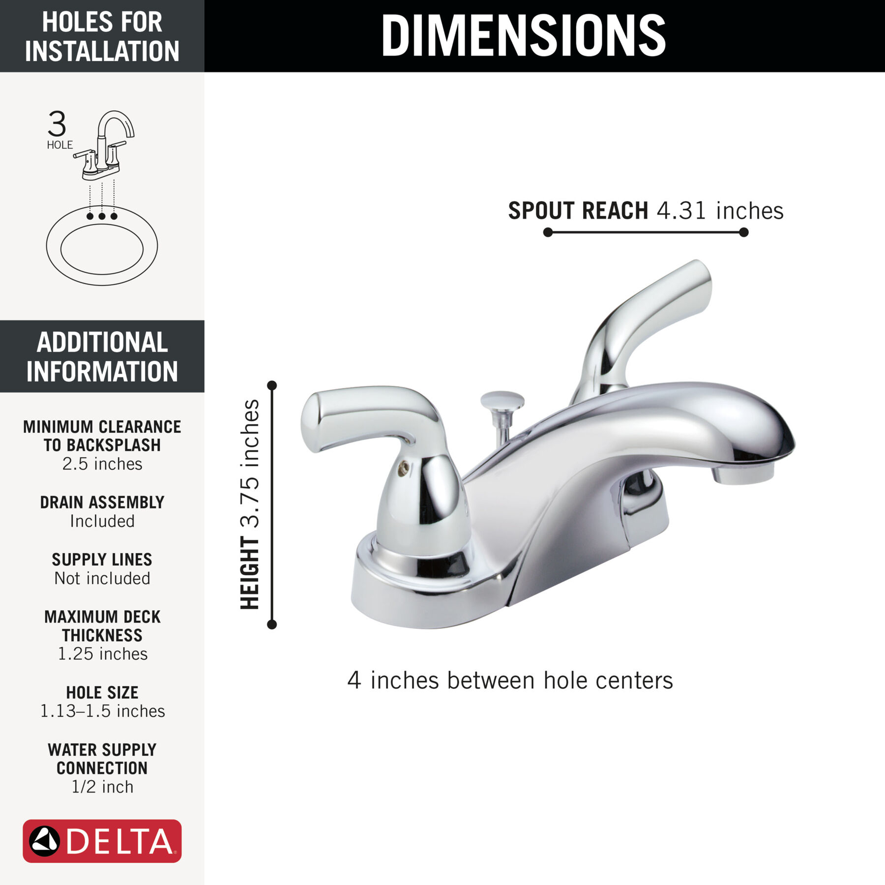 Two Handle Centerset Bathroom Faucet in Chrome B2510LF — thumbnail 2