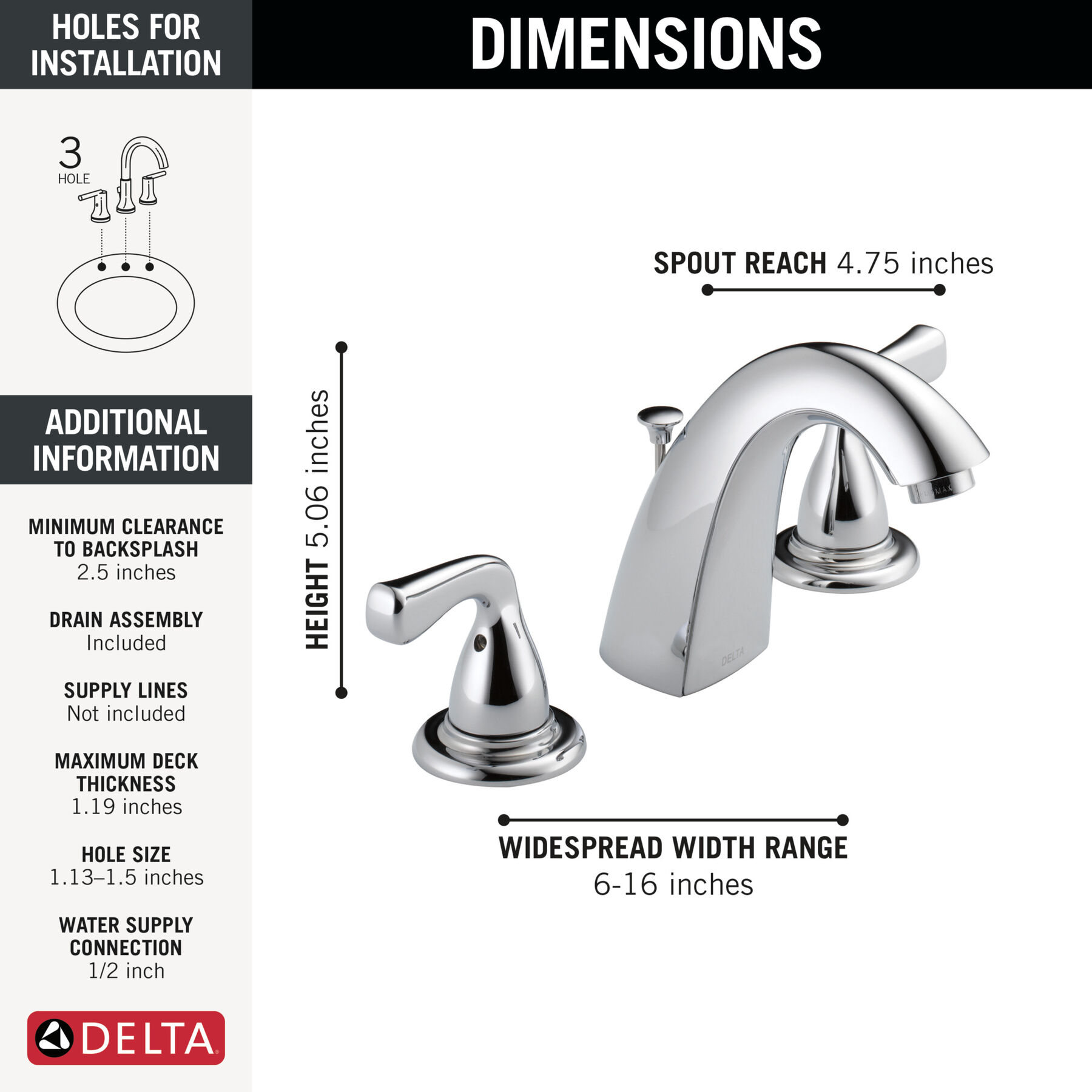 Two Handle Widespread Bathroom Faucet in Chrome — image 1