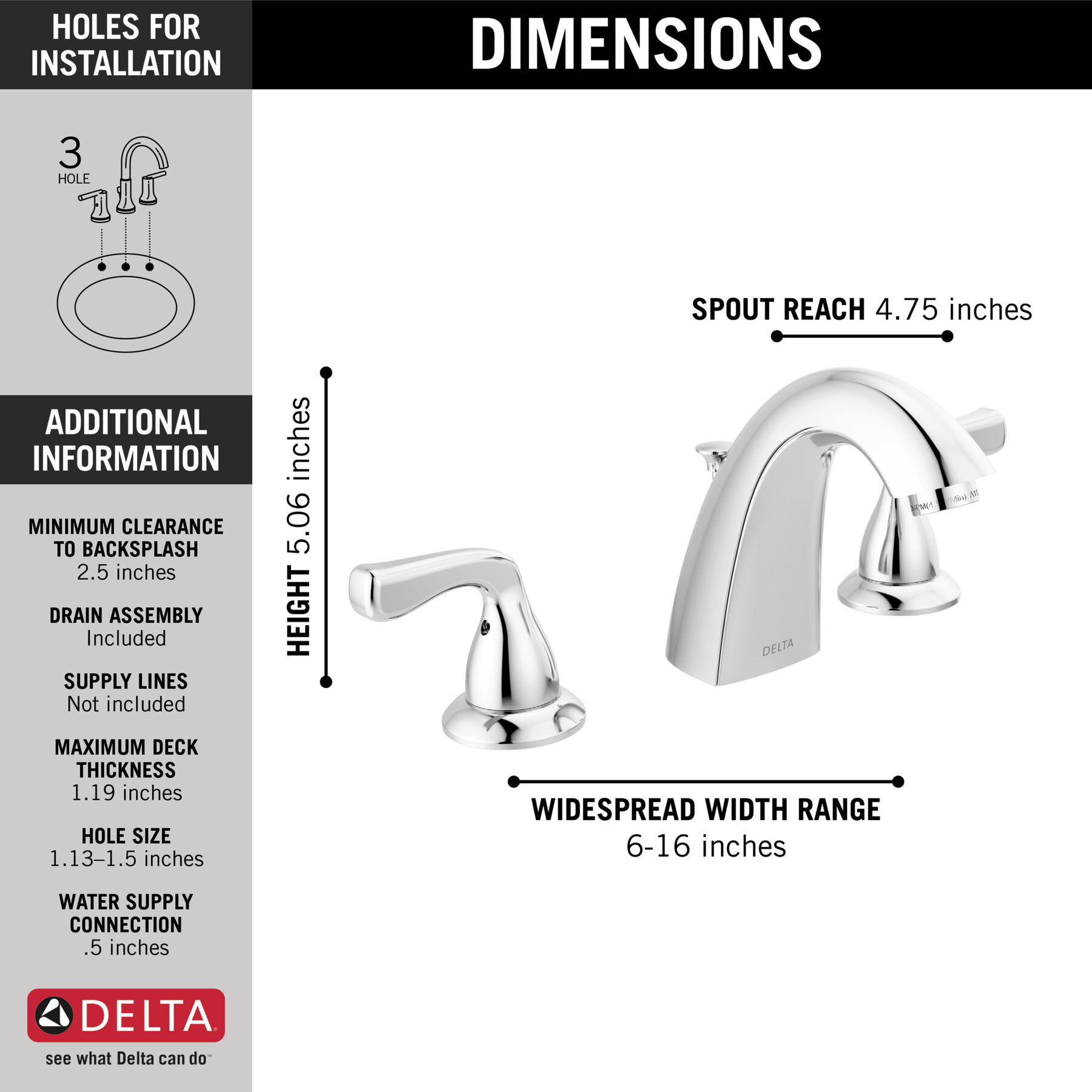 Two Handle Widespread Bathroom Faucet in Chrome — thumbnail 2