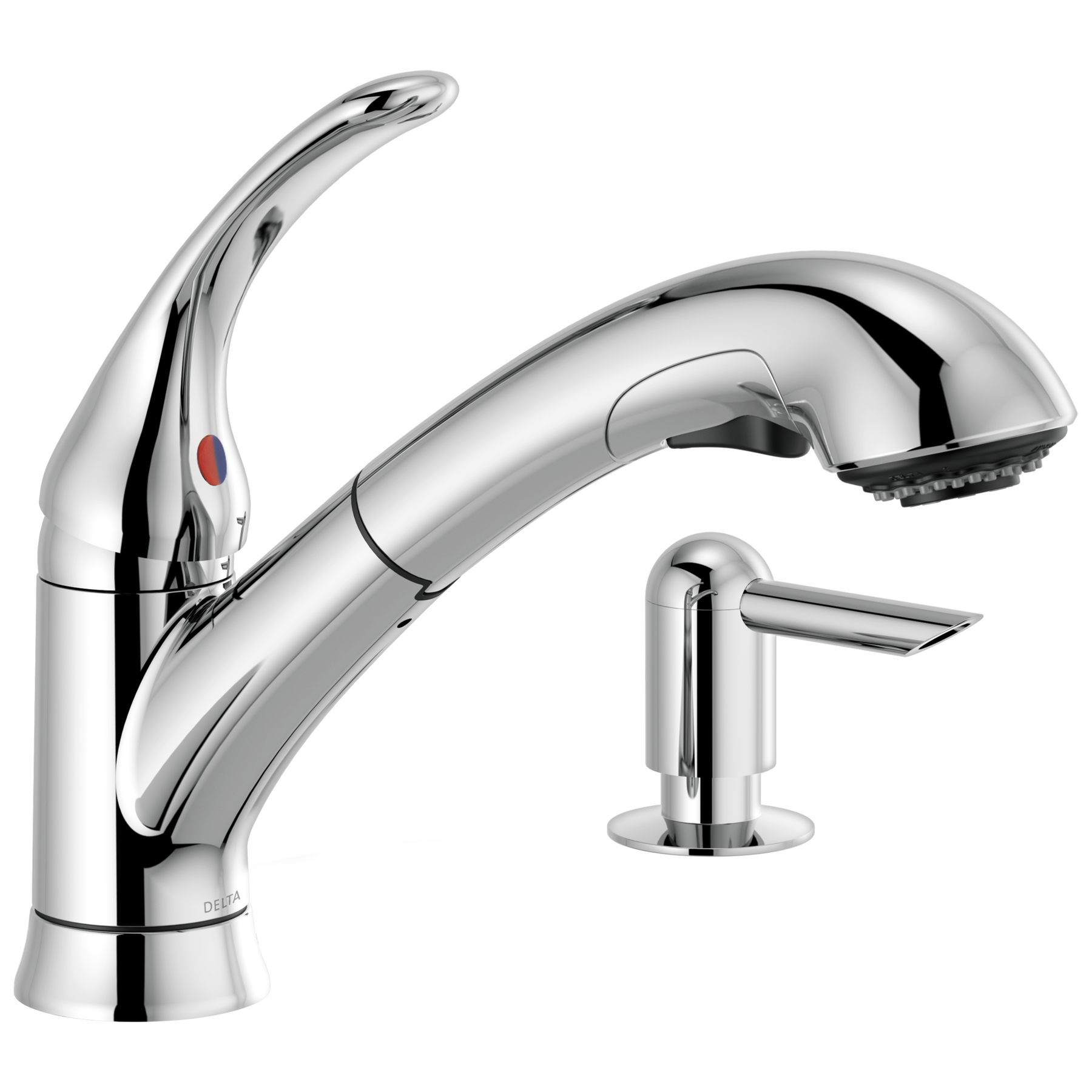 Single Handle Pull-Out Kitchen Faucet with Soap Dispenser in Chrome — image 1
