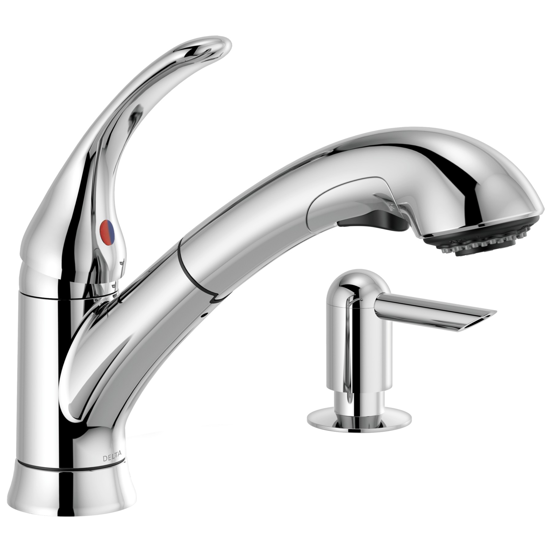 Single Handle Pull-Out Kitchen Faucet with Soap Dispenser in Chrome
