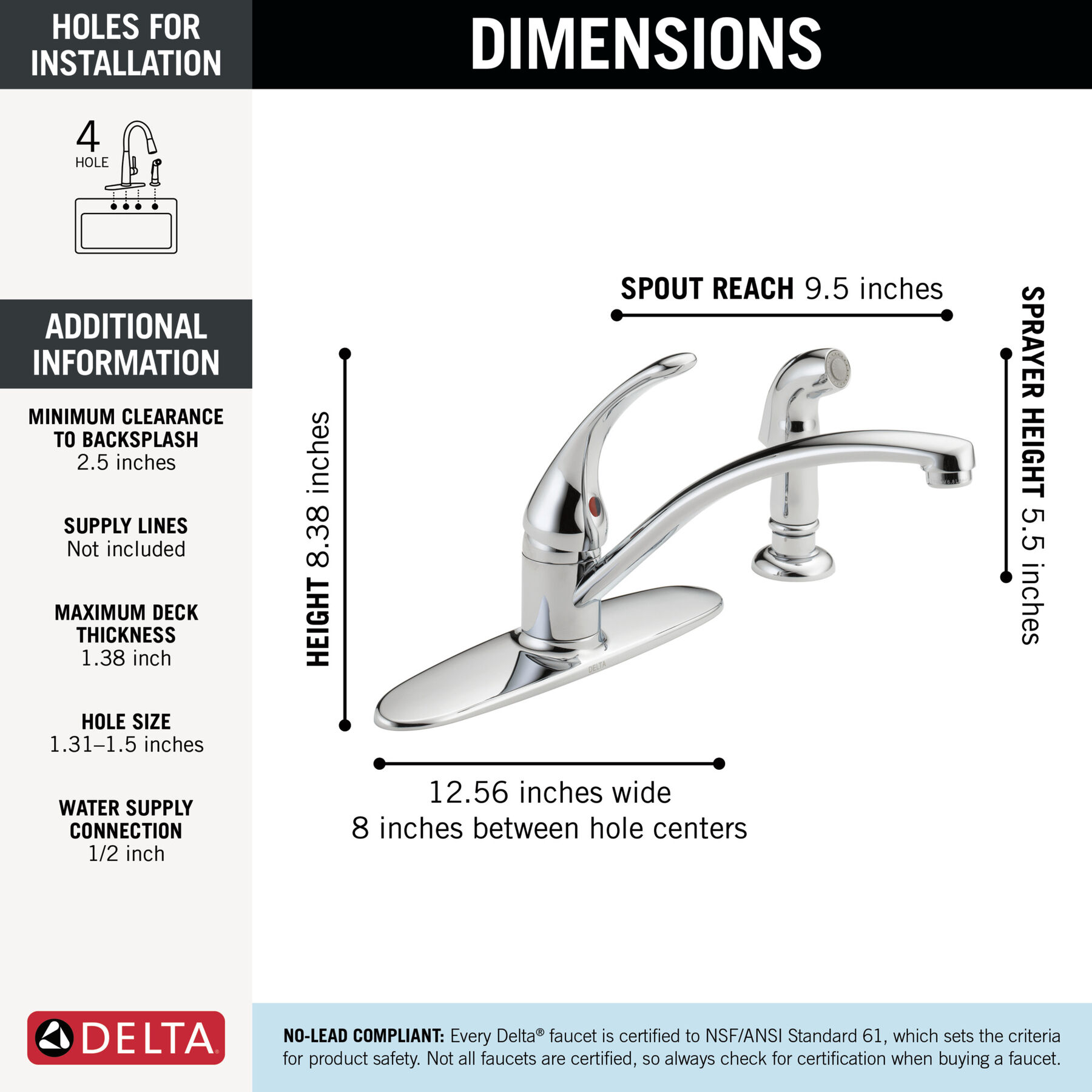 Single Handle Kitchen Faucet with Spray in Chrome B4410LF — thumbnail 3