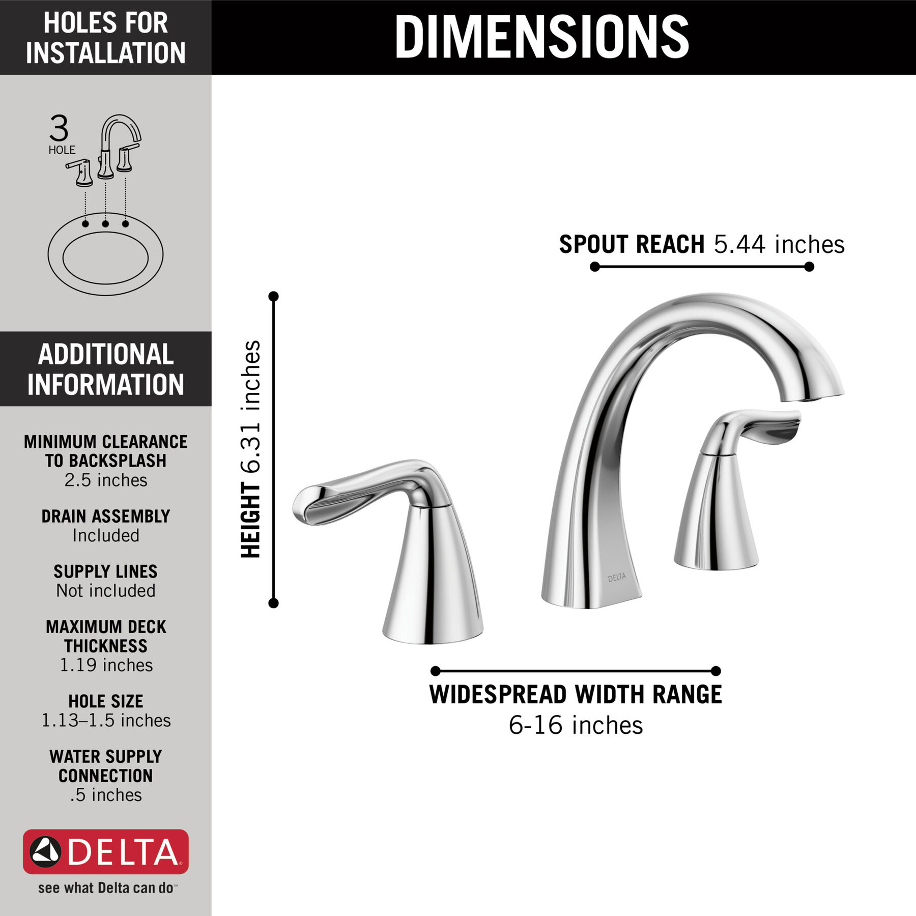 Widespread Lavatory Faucet with Shower Trim Bundle - 14 Series in Chrome — thumbnail 2