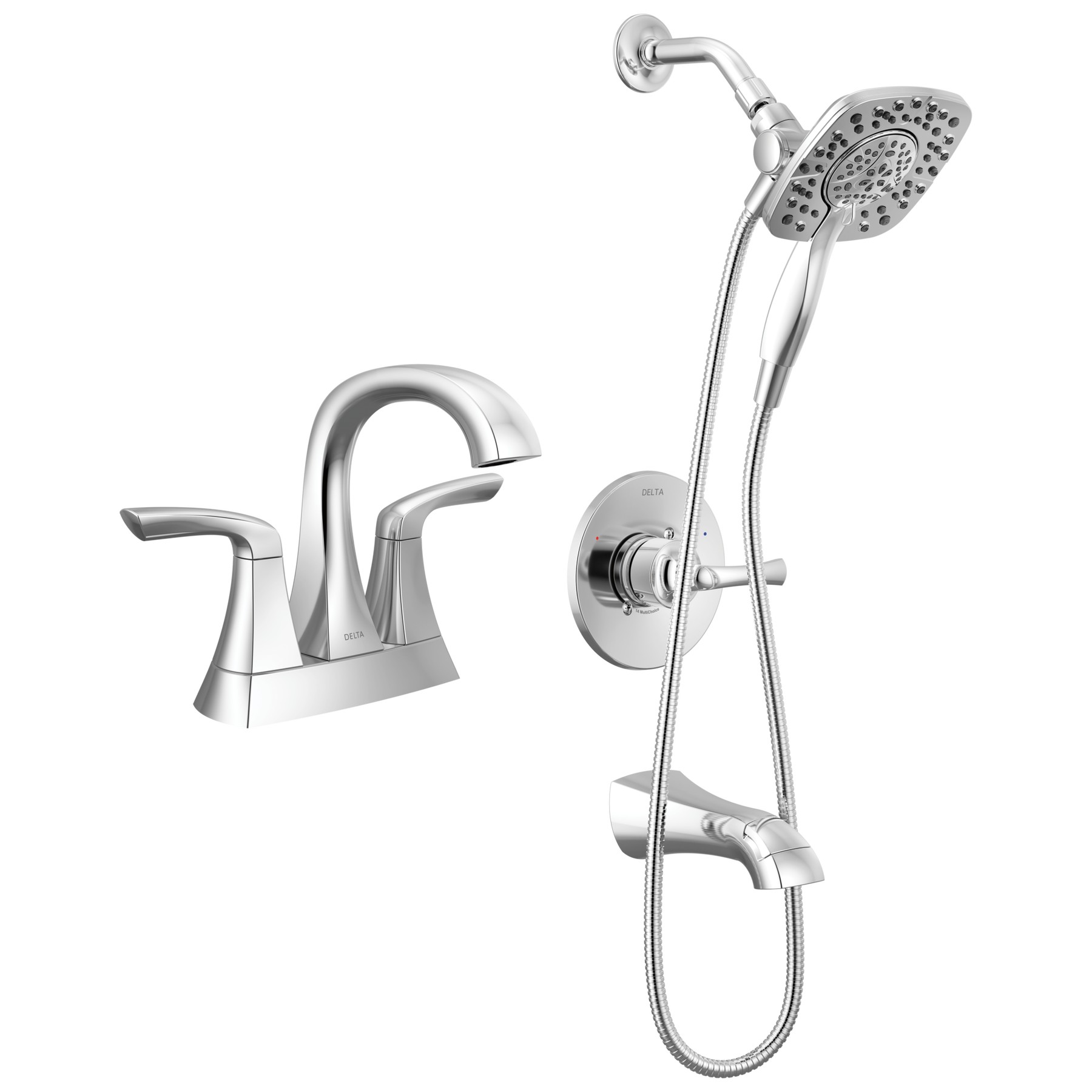 Centerset Lavatory Faucet with 14 Series Tub Shower Trim Bundle in Chrome
