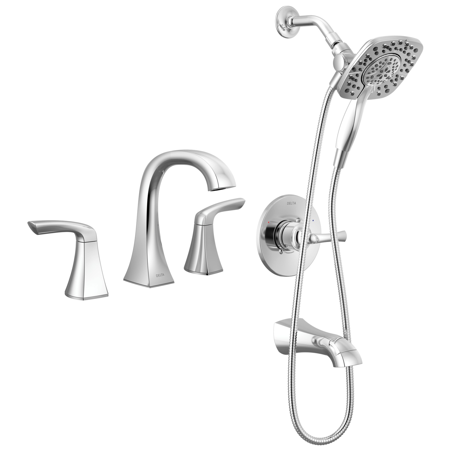 Widespread Lavatory Faucet with 14 Series Tub Shower Trim Bundle in Chrome