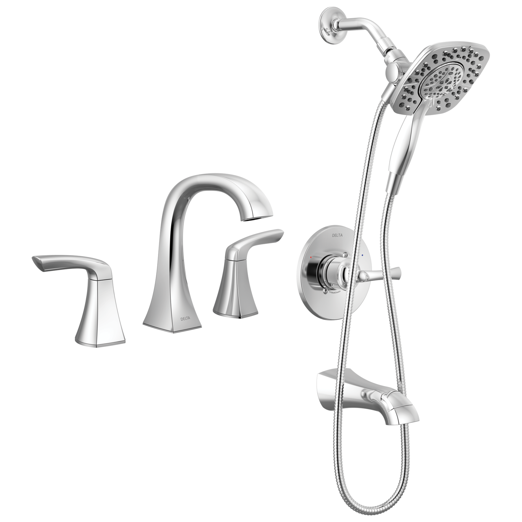 Widespread Lavatory Faucet with 14 Series Tub Shower Trim Bundle in Chrome — image 1