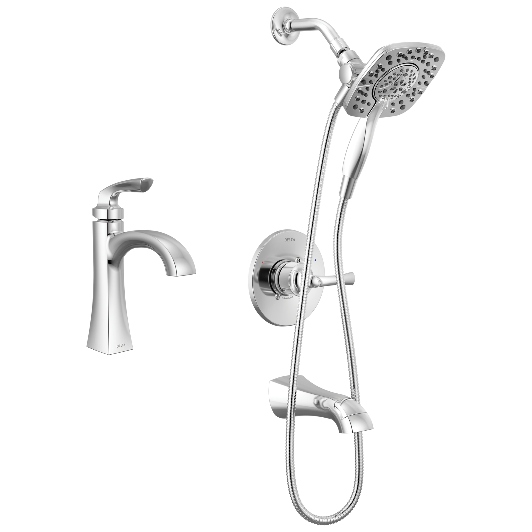 Single Handle Lavatory Faucet with 14 Series Tub Shower Trim Bundle in Chrome