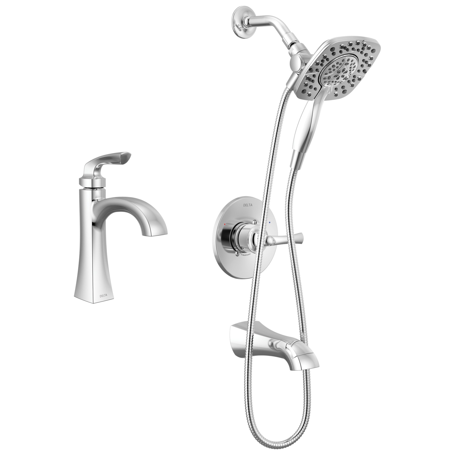 Single Handle Lavatory Faucet with 14 Series Tub Shower Trim Bundle in Chrome